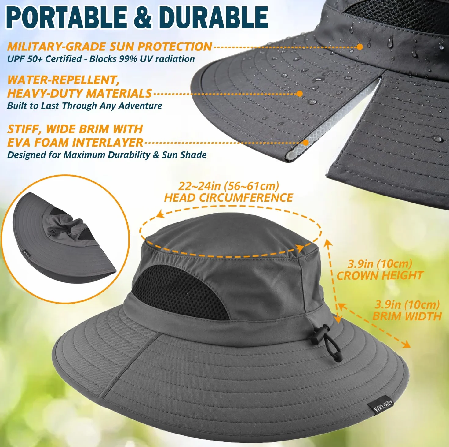 EINSKEY Chapeau Anti UV Large Bord Pliable Étanche pour Randonnée