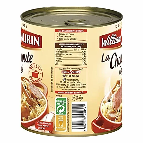 WILLIAM SAURIN - Choucroute Garnie Au Vin Blanc 800G - Lot De 4 - Offre Special