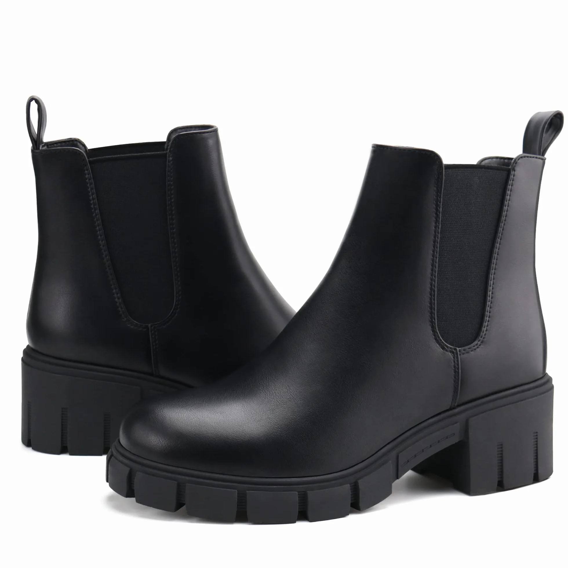 JABASIC Chelsea Boots pour femmes bottes à plateau élastiques à glisser