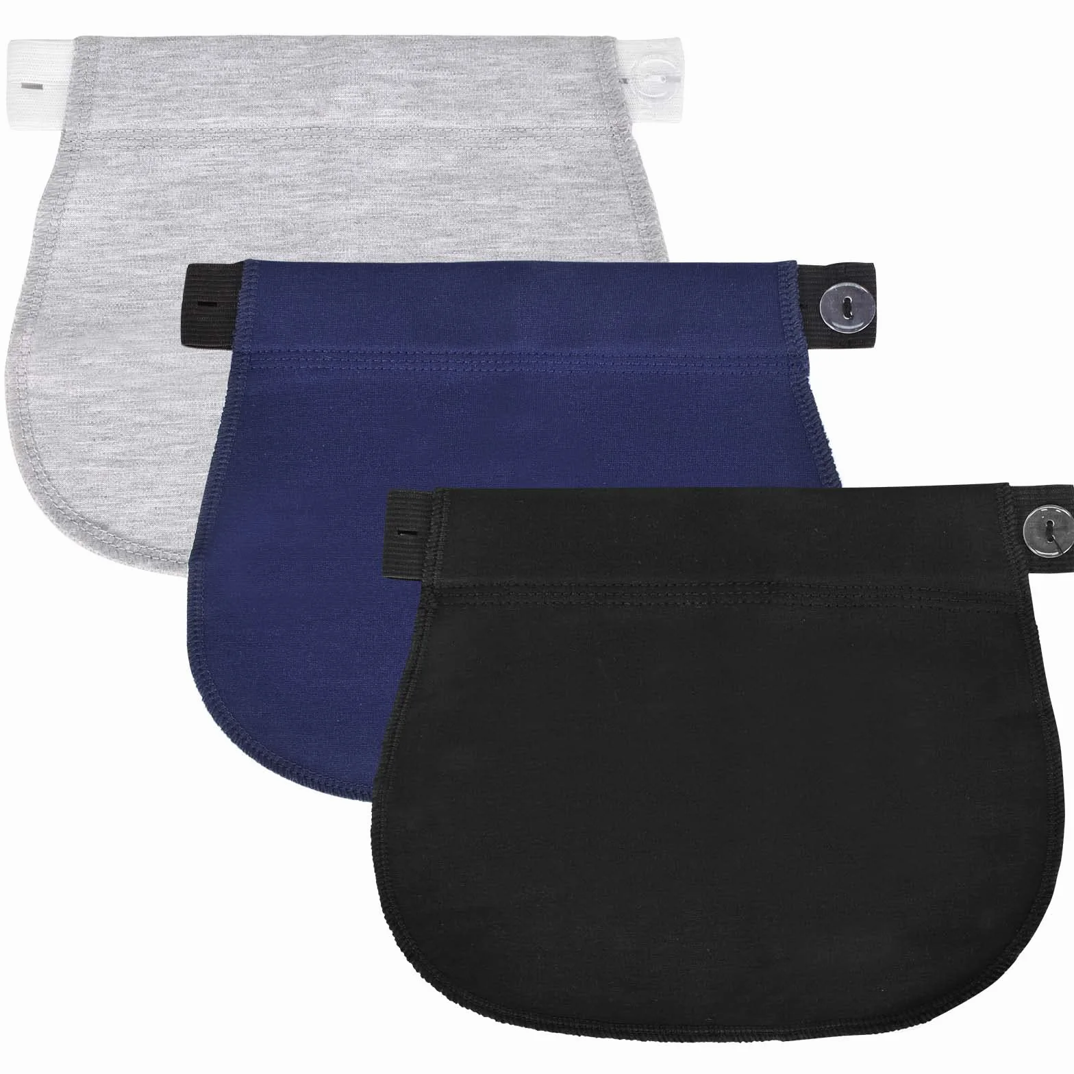 Extenseur Pantalon Ajustables pour Femmes Enceintes, Extensions de Bouton Pantalon Maternité, Extension de Ceinture Réglable, Bleu foncé+Noir+Gris
