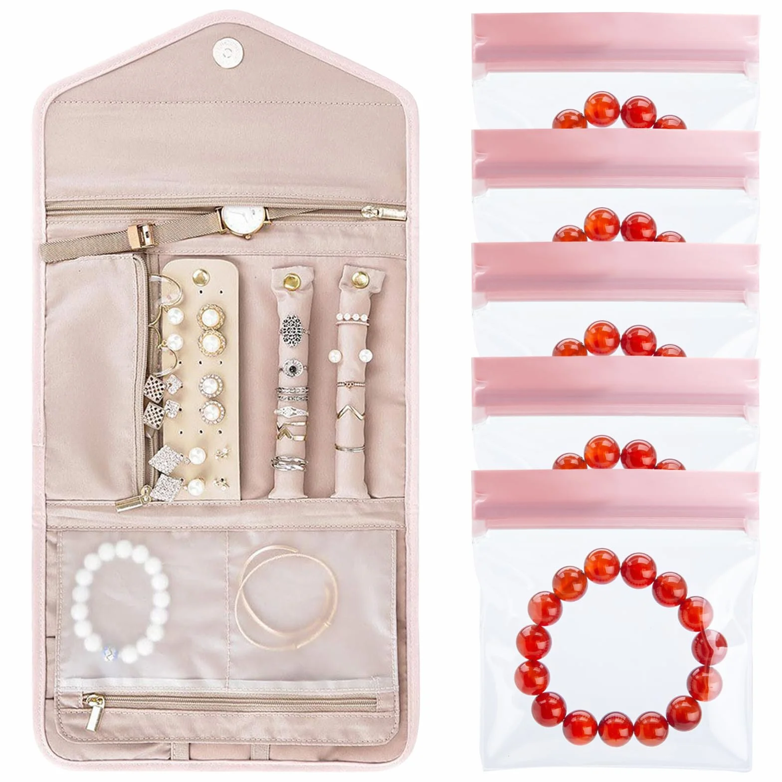 Pochette Bijoux Voyage 5 Pièce Petits Sacs de Bijoux pour Colliers Boucles d'oreilles Bracelets Montres Broches