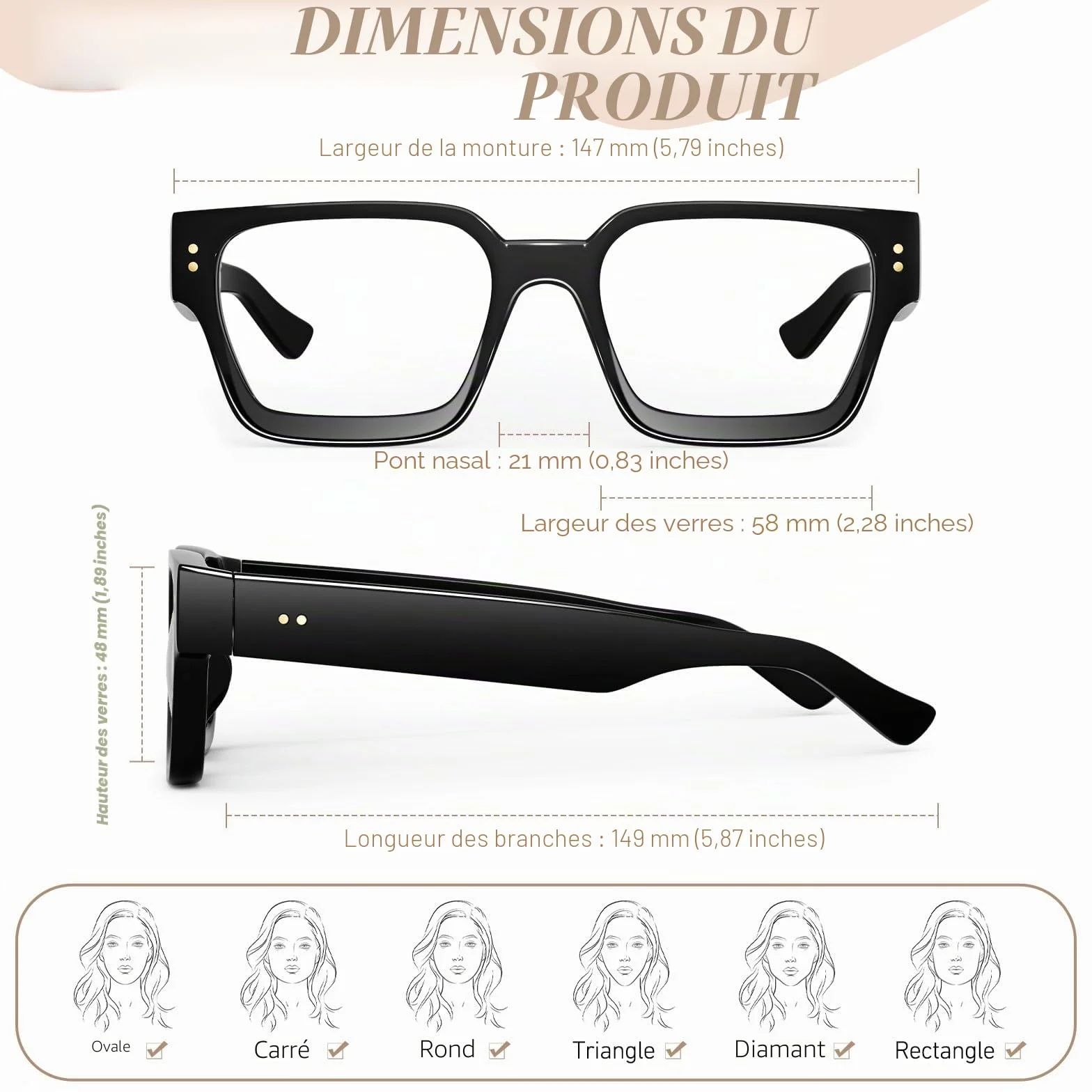SUNIER Lunettes de Vue Vintage Grand Carré Transparente UV400