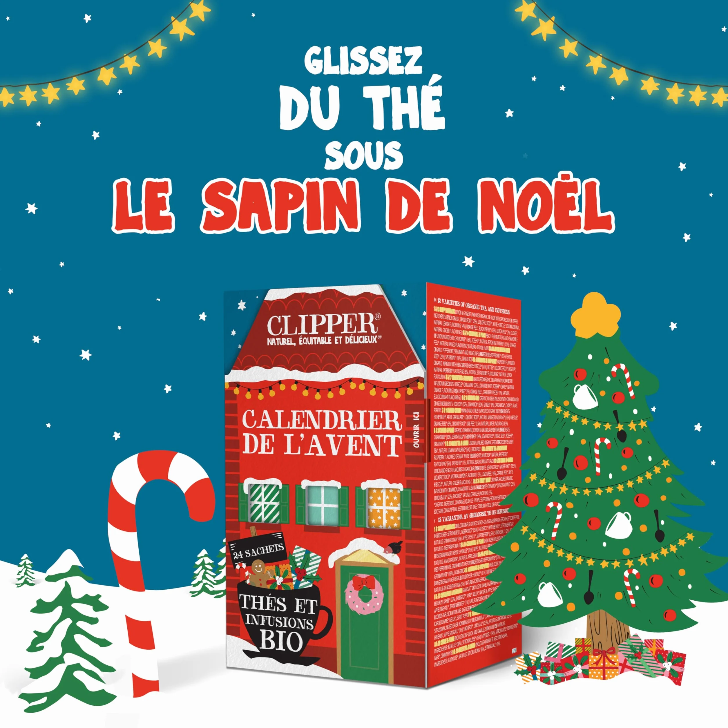 CLIPPER - Calendrier de l'Avent - Thés & Infusions - Bio - 24 sachets | Idée Cadeau Noël - Ingrédients Bio - 100% naturels