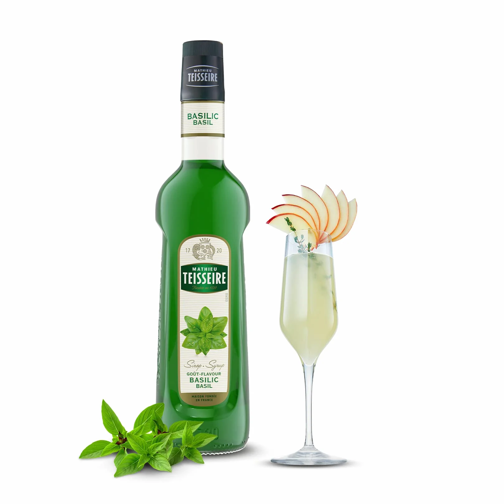 Sirop de basilic Mathieu Teisseire, pour boissons, Mojito, cocktails avec ou sans alcool, sodas, thés, bouteille de 70cl