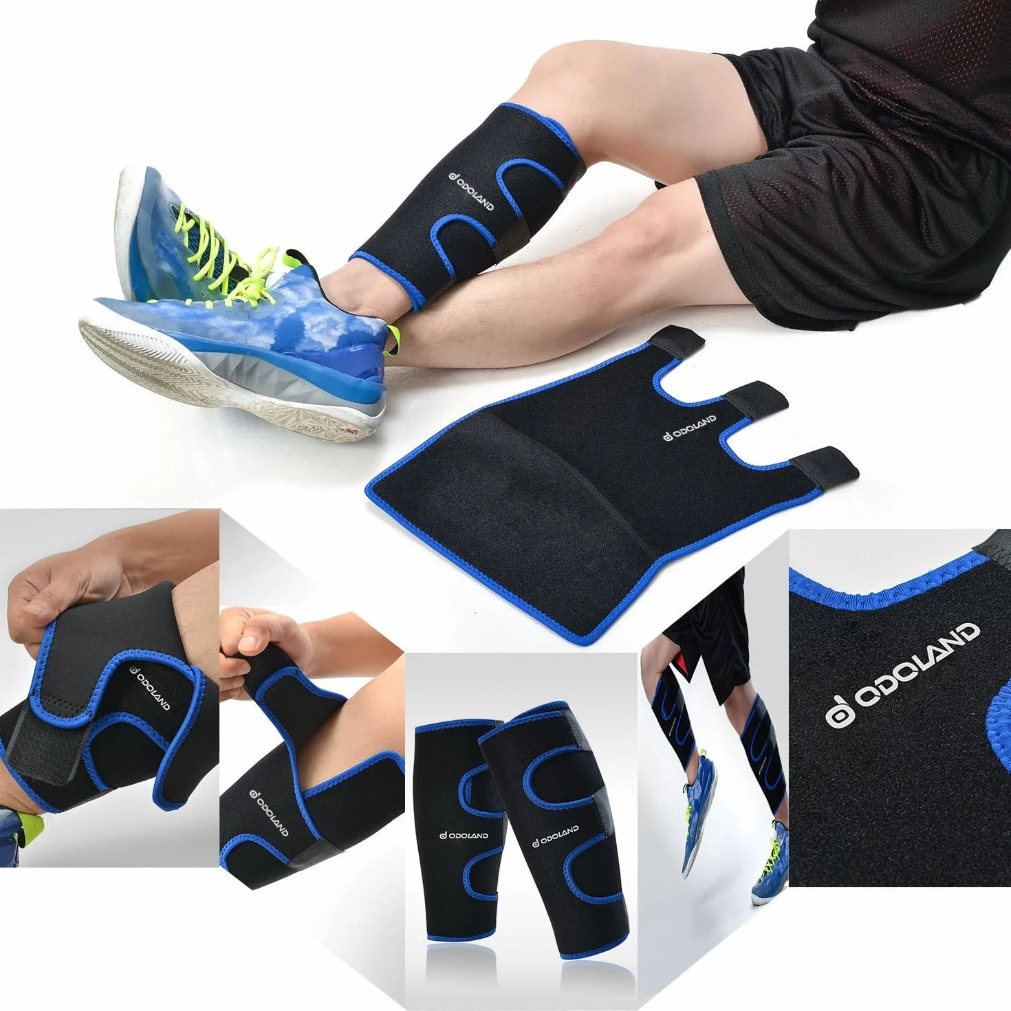 Odoland Bandage Compression Mollet Réglable Graduée Protection Musculaire Trail Triathlon Taille Unique