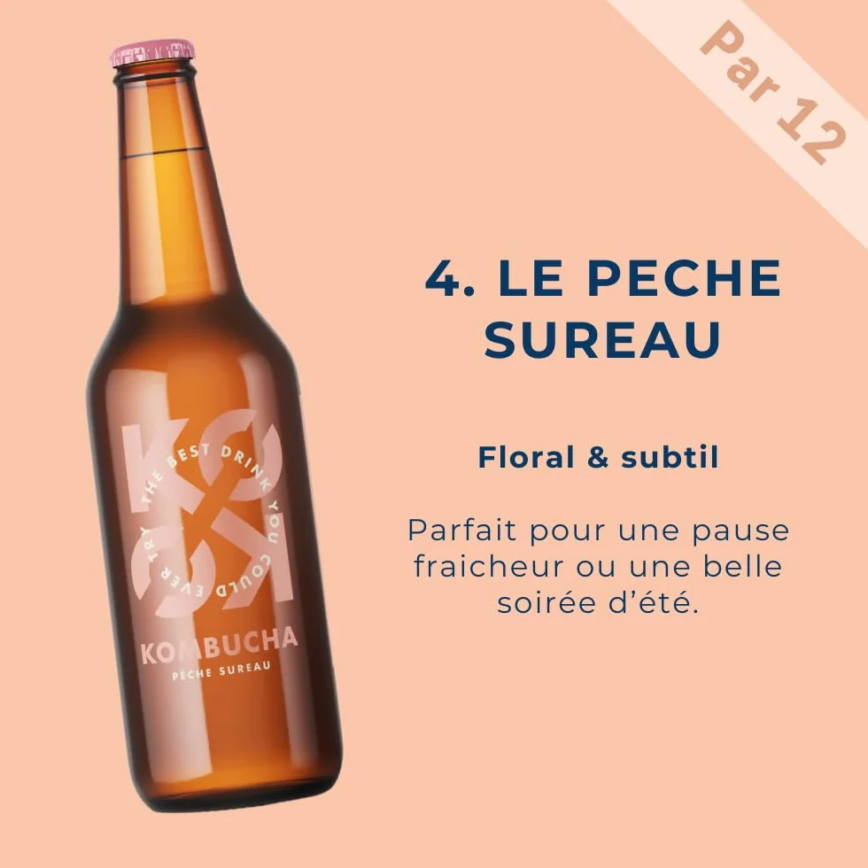 KOKO Kombucha - Saveur Pêche-Sureau (12 x 33 cl)