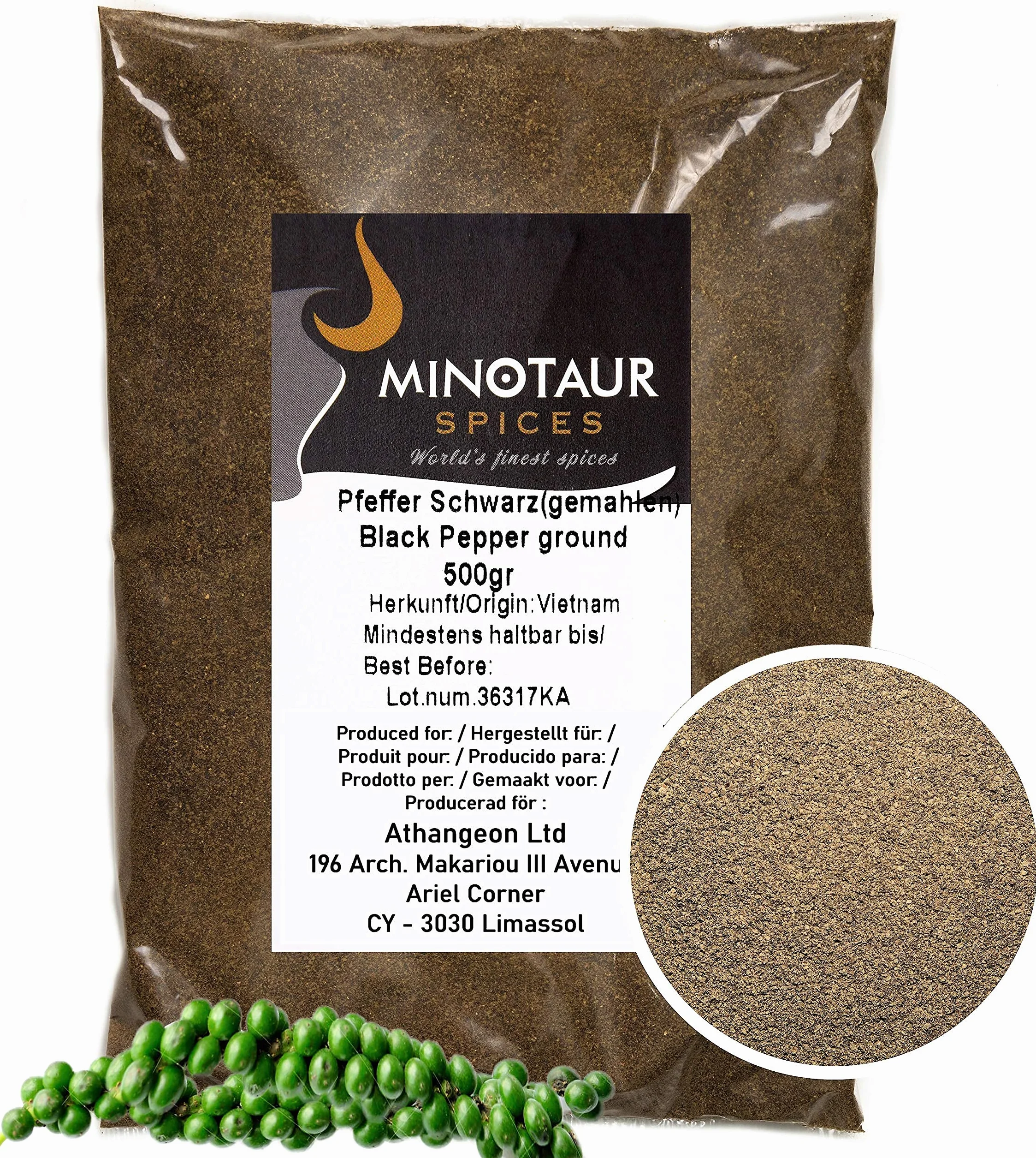 Minotaur Spices | Poivre noir moulu | 2 x 500 g (1 Kg)