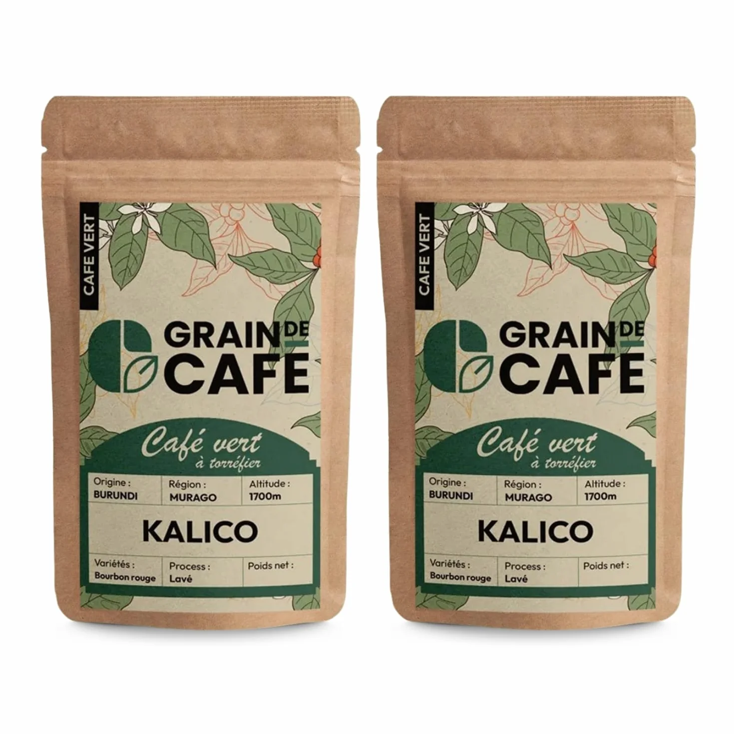 Graindecafé – Café Vert Burundi Kalico | Lot de 2 × 1 kg | 100% Arabica Lavé Non Torréfié | De Montagne Aux Notes Florales Et D’agrumes | À Torréfier Soi-Même | Idéal Machine À Grain Une Fois Torréfié