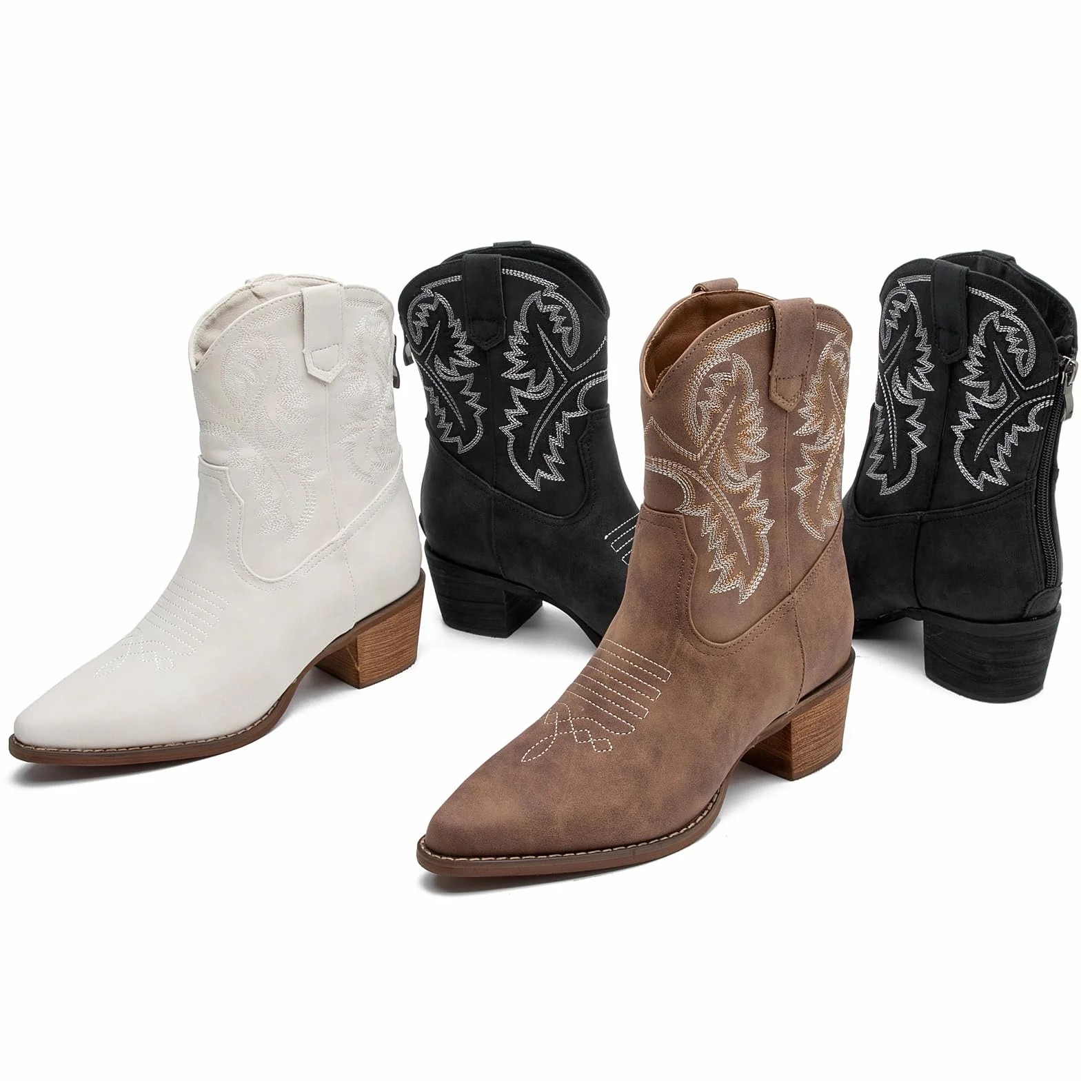 DADAWEN Femme Bottines de Cowboy Talon Bloc Bottes de Cowgirl Mi-Mollet Occidentales Vintage Broderie