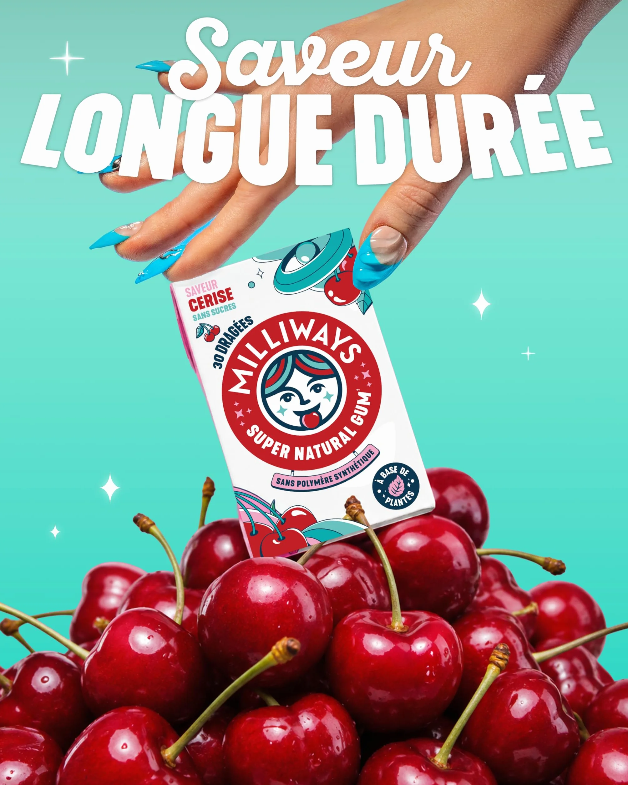 MILLIWAYS Chewing gum sans sucres à la cerise 10 boîtes 30 dragées 60g Xylitol