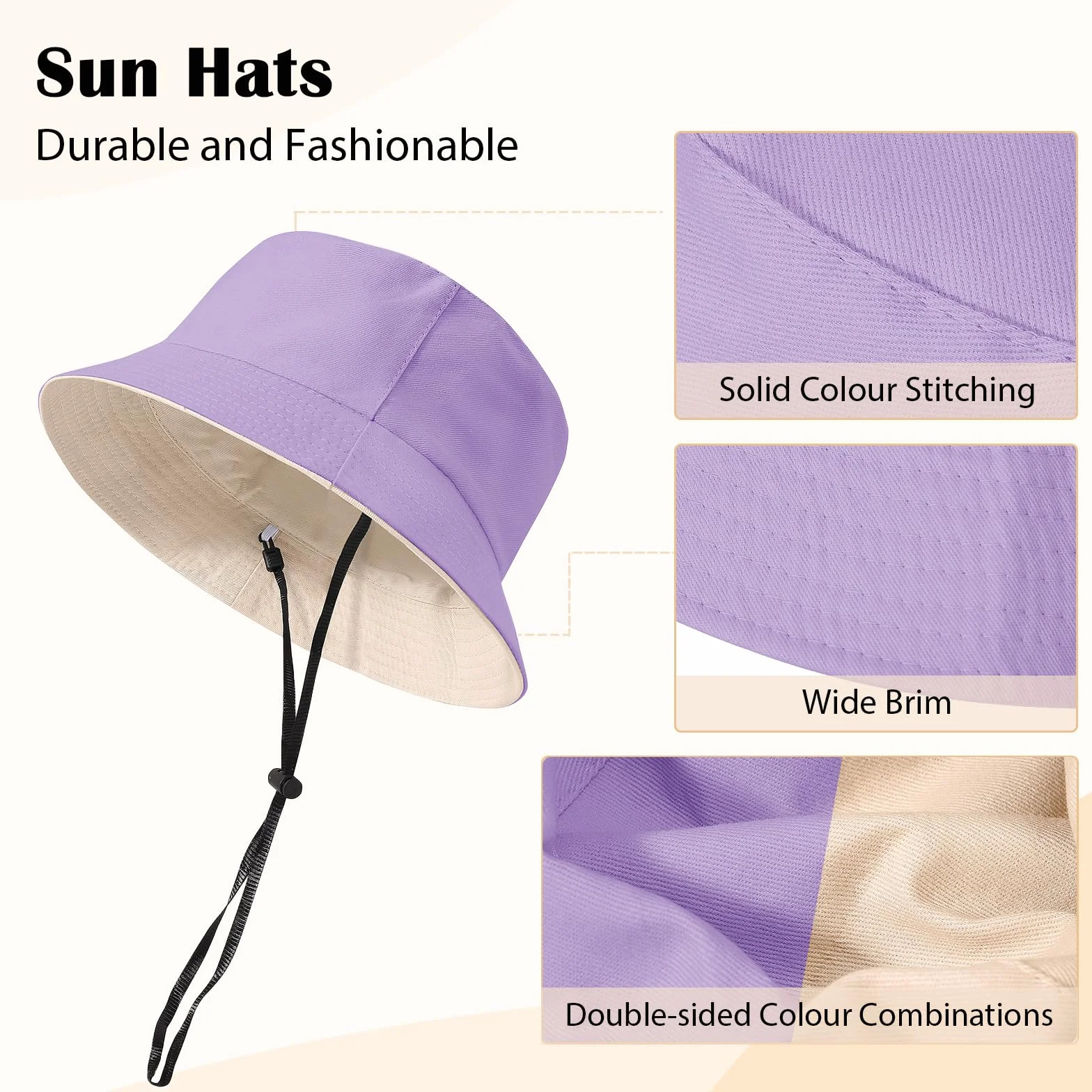 Xnova Bob Chapeaux de Soleil Unisexe Pliable Réversible Anti UV Coton Bucket Hat Corde Coupe-Vent