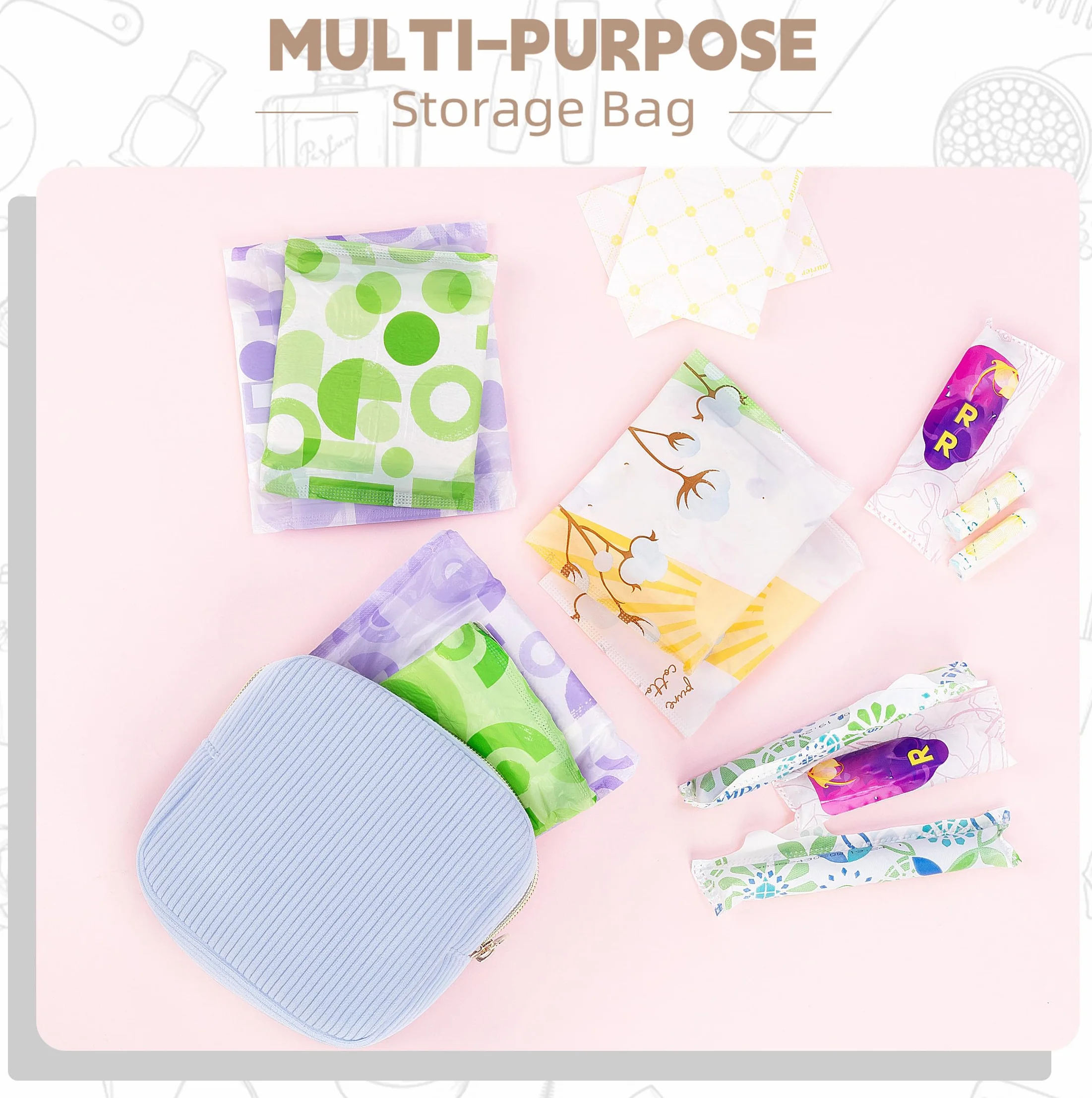 Pochette Rangement Serviettes Hygiéniques Tampons avec Fermeture Éclair Violet