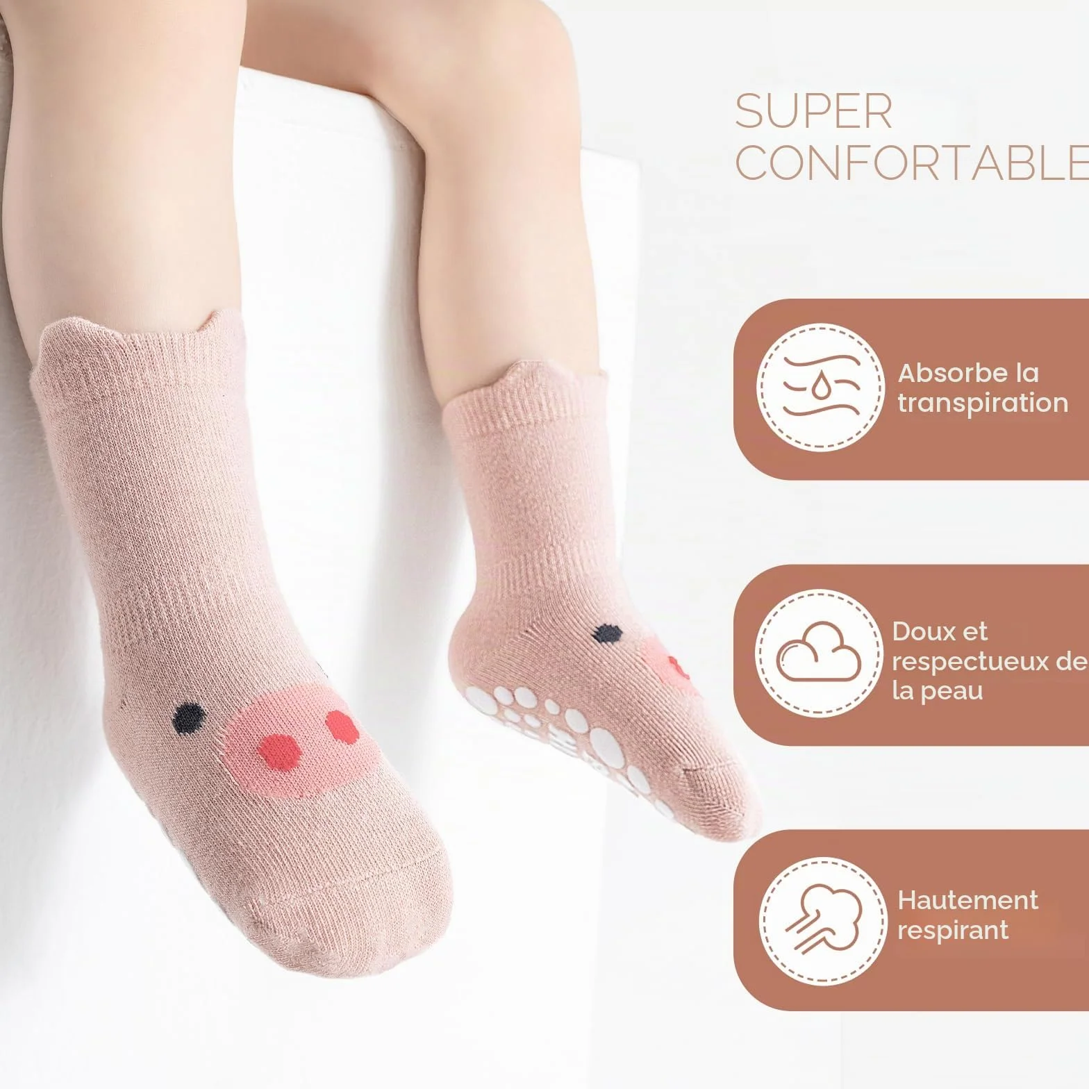 Chaussettes bébé coton 5 paires antidérapantes ABS respirantes animaux licornes