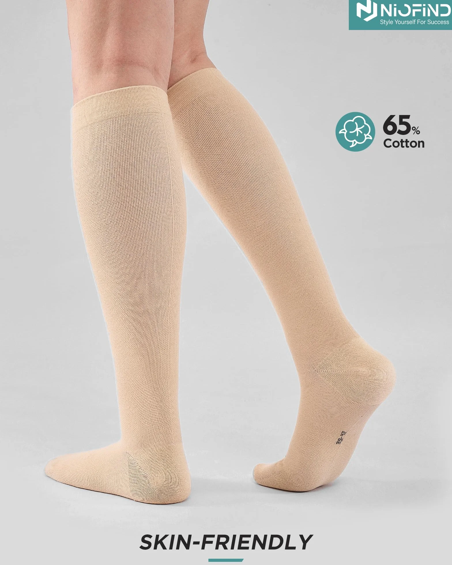 Chaussettes de Contention Lot de 2 Paires 65% Coton Bas de Compression Genou Sport Voyage Grossesse Travail