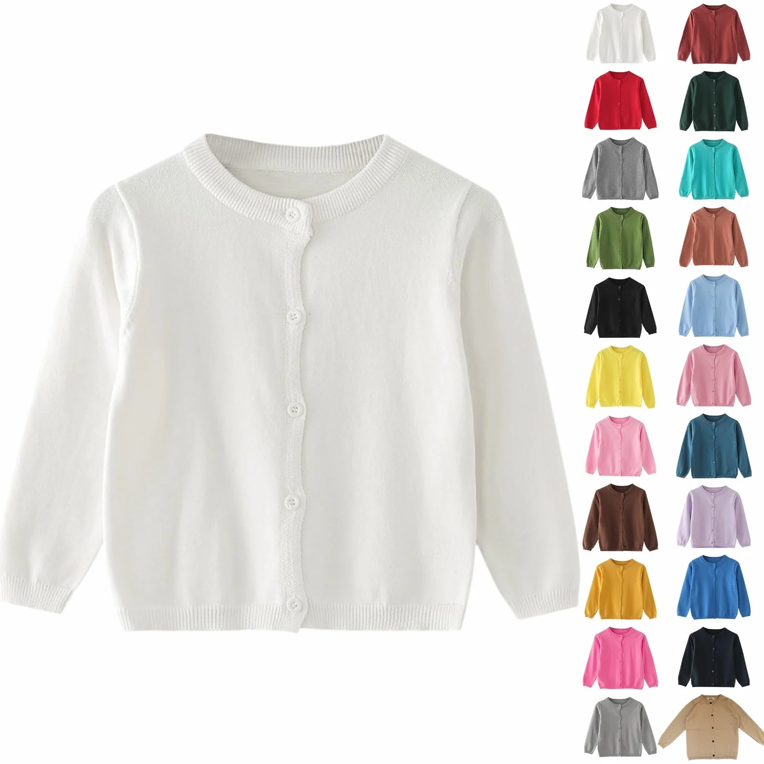 Cardigan à col rond pour garçons et filles - Pull en polaire uni à manches longues - Uniforme scolaire