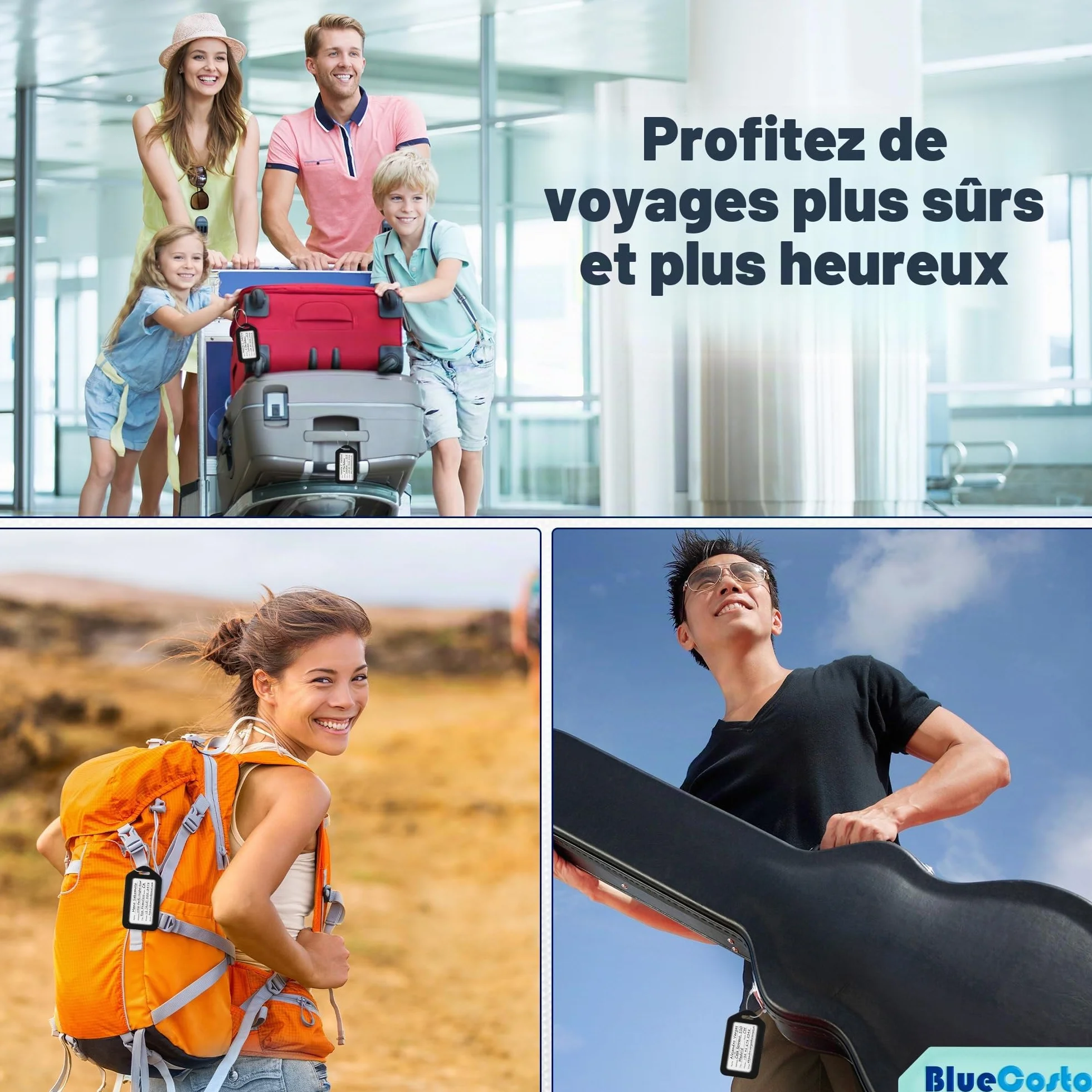Étiquettes de bagages multicolore 50 paquet avec carte d'identité métal boucles