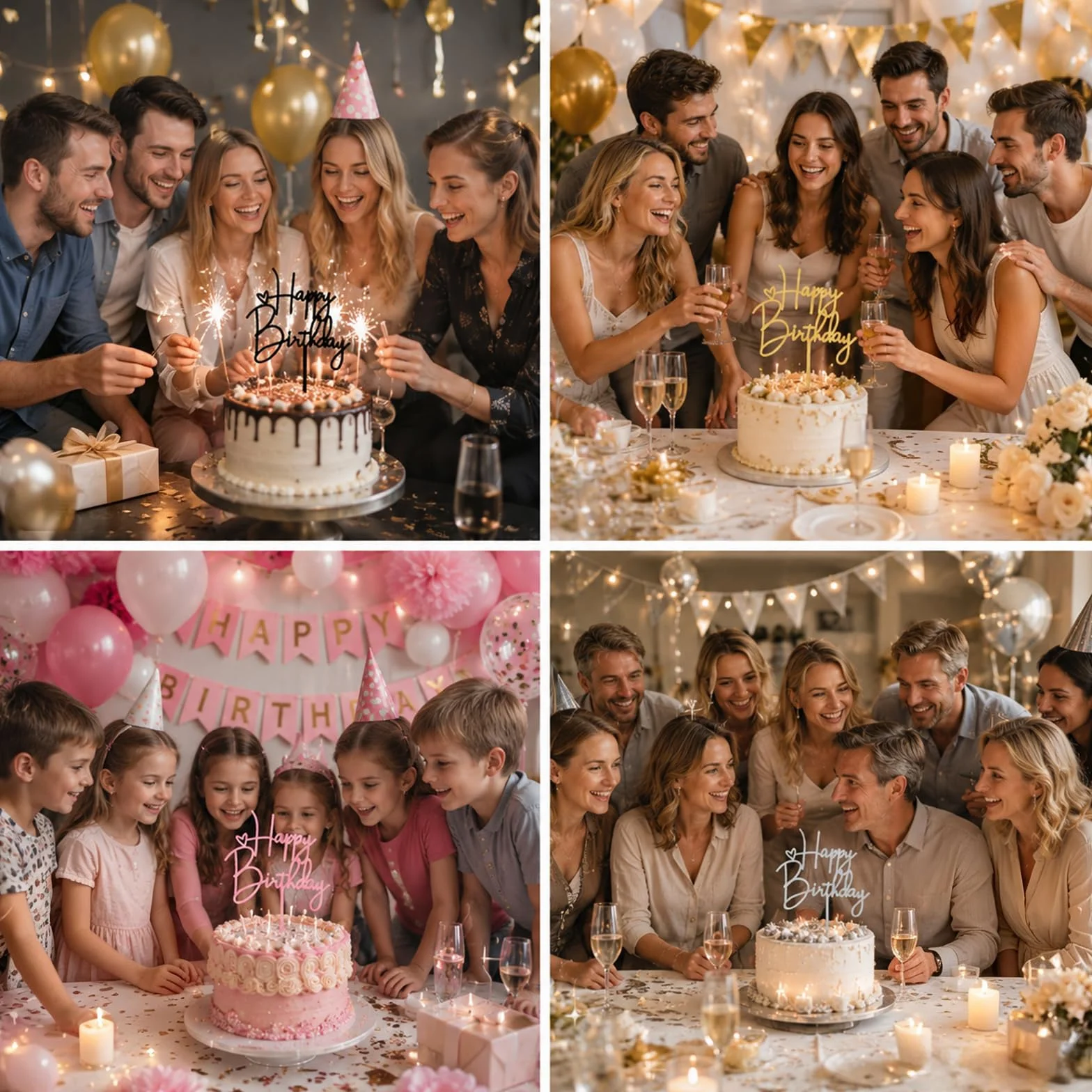 4 Pièces Topper Happy Birthday Decoration Gateau Acrylique Réutilisable,Joyeux Anniversaire Decoration Gateau,Décorations de Gâteau « Happy Birthday » pour Décoration de Gâteau de Fête D'Anniversaire