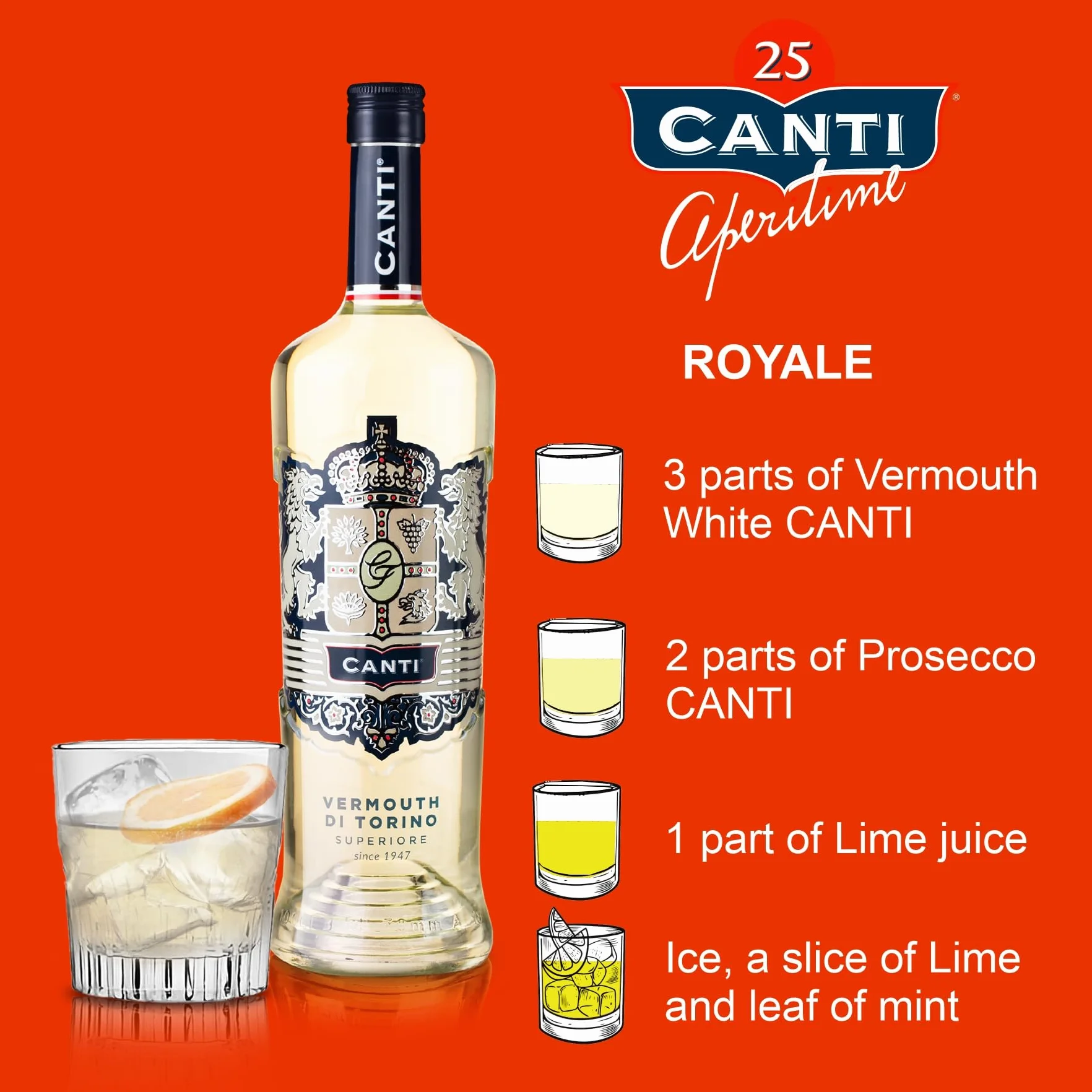Canti - Vermouth Blanc Supérieur de Turin, Aperitif aux Notes Agrumées, Notes d'Épices, Fleurs et Absinthe Romaine, 1x1L 135