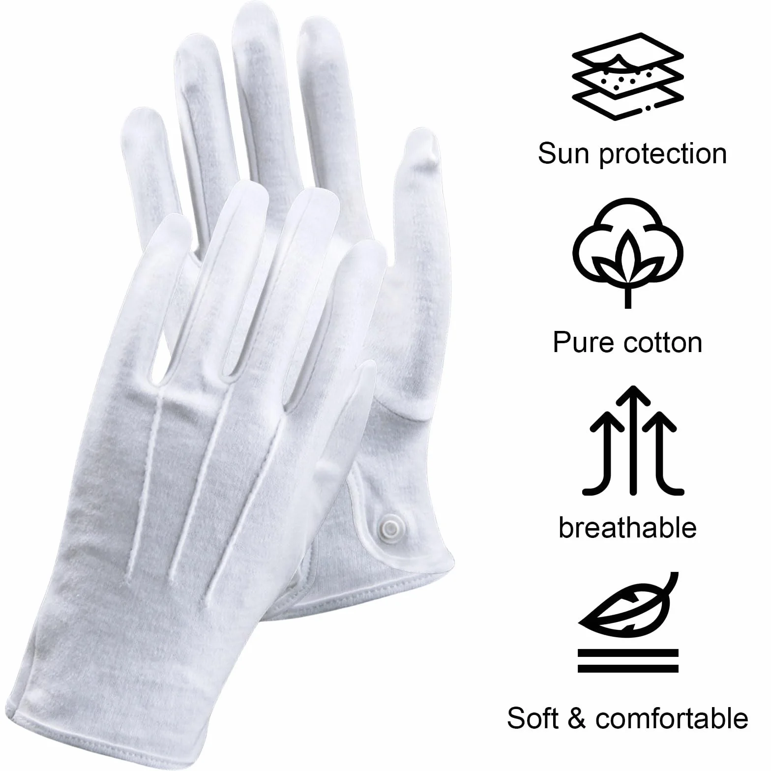 Gants Hommes Pur Coton Blanc Doux Lavables Réutilisables Fermeture Pression Accessoire Maçonnique
