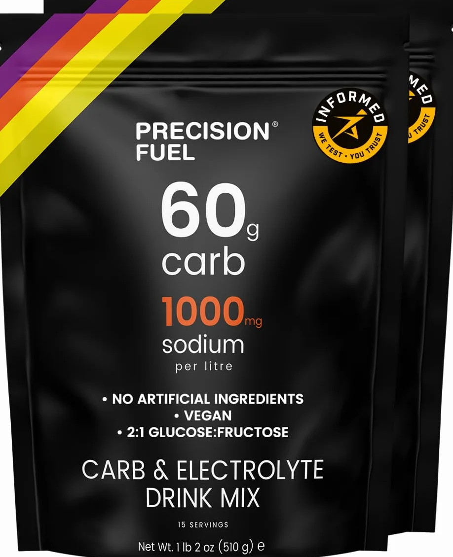 Precision Fuel Carb & Electrolytes Mélange en poudre pour boisson énergétique, 60 g glucides et 1000 mg sodium/L, vegan, goût agrumes, pour entraînements intensifs et sports d’endurance (lot de 2)