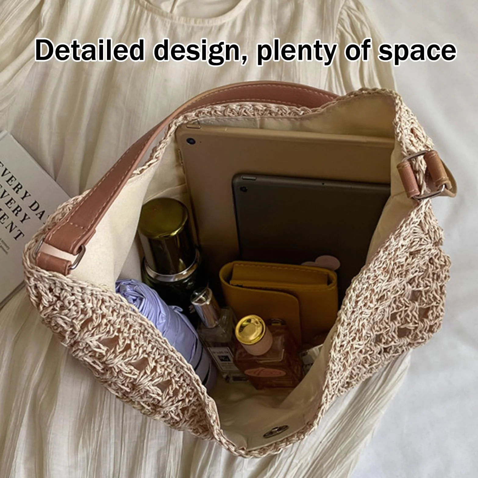 Sac à Bandoulière en Paille pour Femmes, Sac de Plage Bohème Esthétique