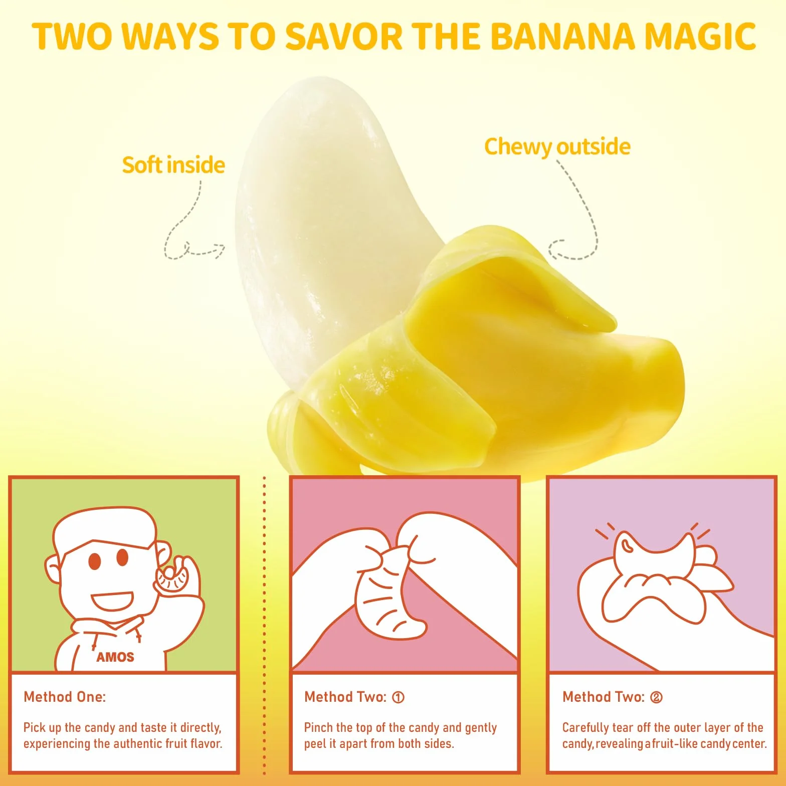 AMOS Peelerz Bonbons Gommeuse, Pâques Banana Banane Pelable 3D Bonbon Candy, Jus Fruits Véritables Fabriqués Bonbon Gommeuse Pour Célébrer Fête - Emballage Boîte 240G (Banane)