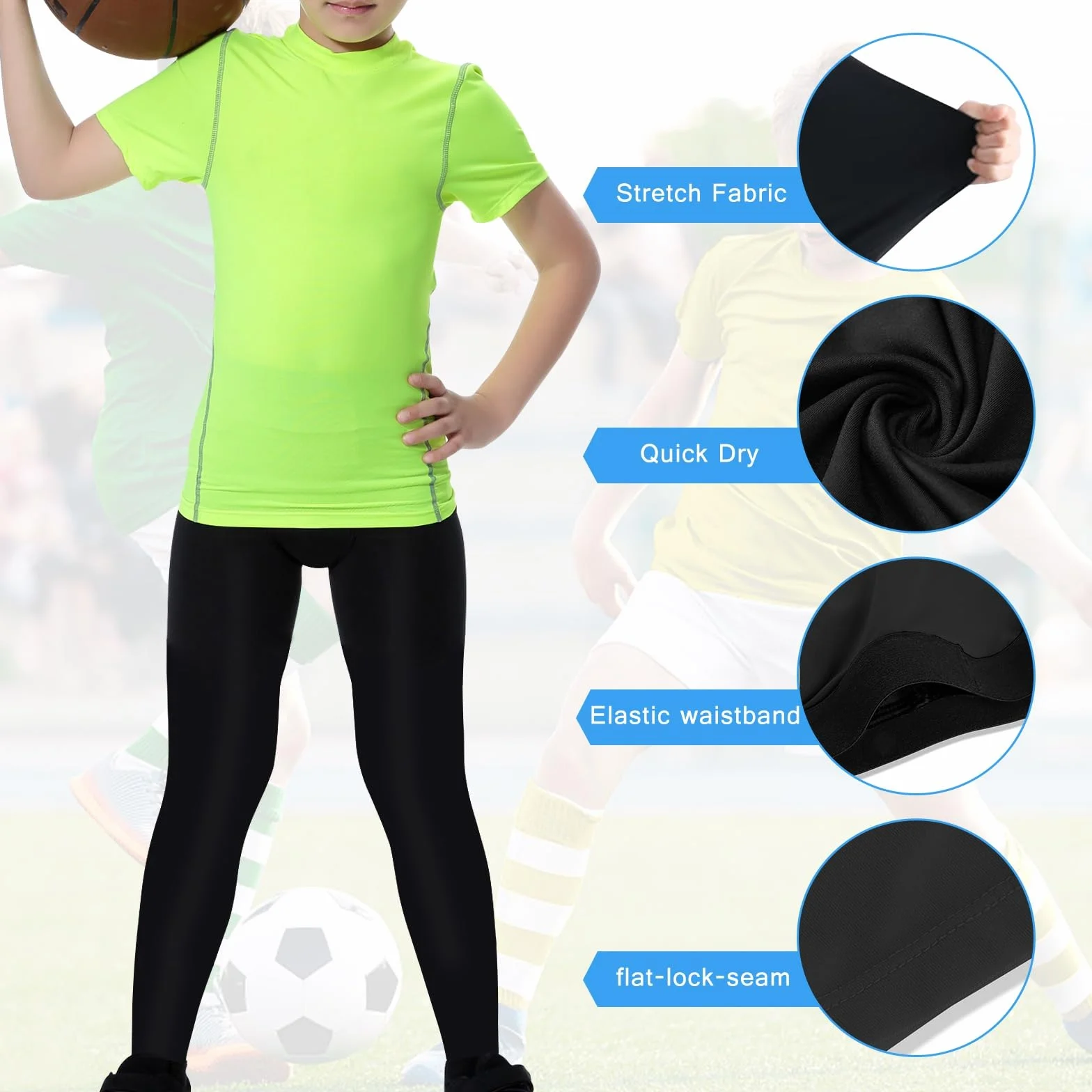 Leggings de Compression pour Jeunes Garçons, Pantalon de Sport pour Basket-Ball et Football, 6-14 Ans