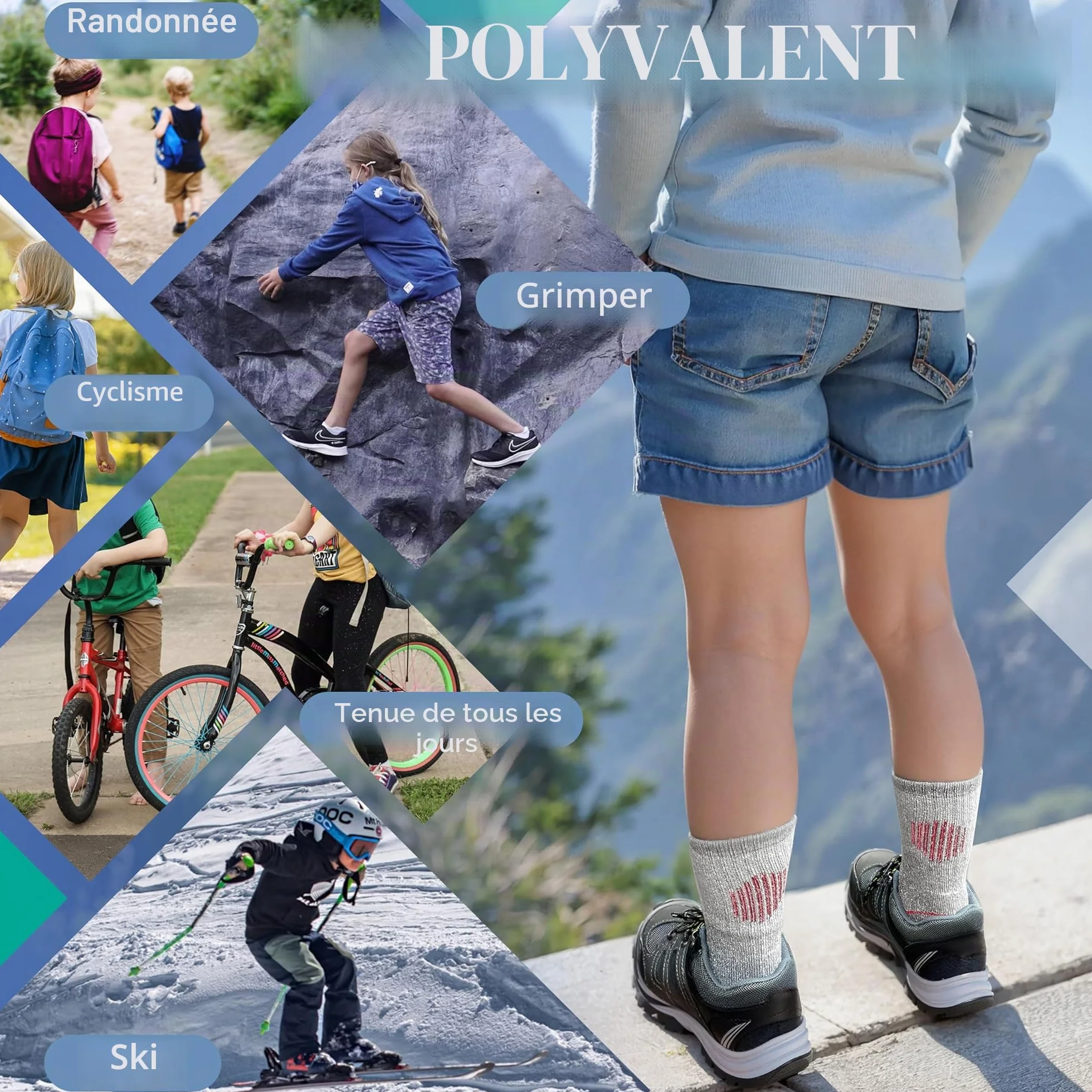 Chaussettes Randonnée Laine Mérinos Enfants MOSEY KOSY 4 Paires Thermique Hiver Chaudes Bottes Épaisses Snowboard