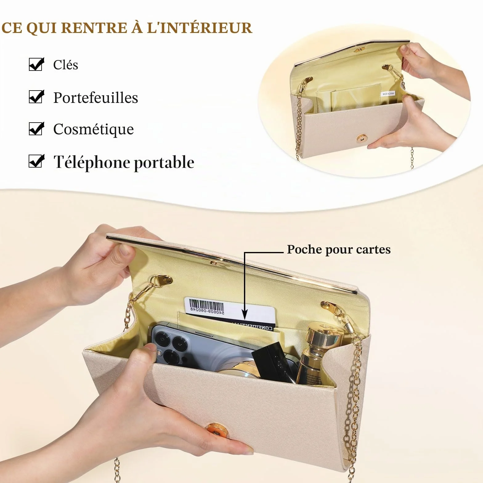 BAIGIO Pochette Enveloppe Femme Sac de Soirée Élégante Petite Sac à Bandoulière Mariage