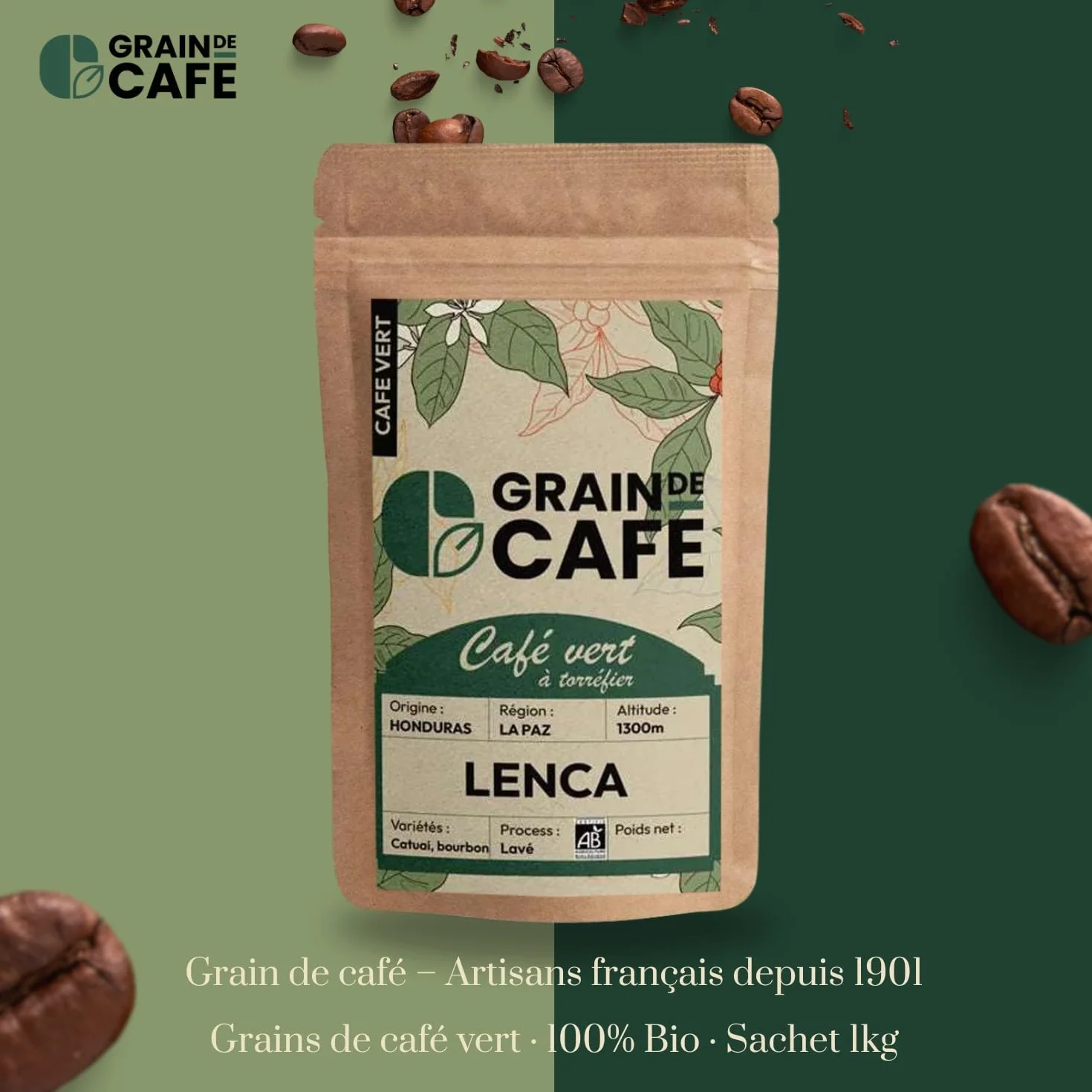 Graindecafé – Café Vert Honduras Lenca 1kg | 100% Arabica Non Torréfié | Notes De Cacao Et Fruits Rouges | Idéal Machine À Grain Une Fois Torréfié