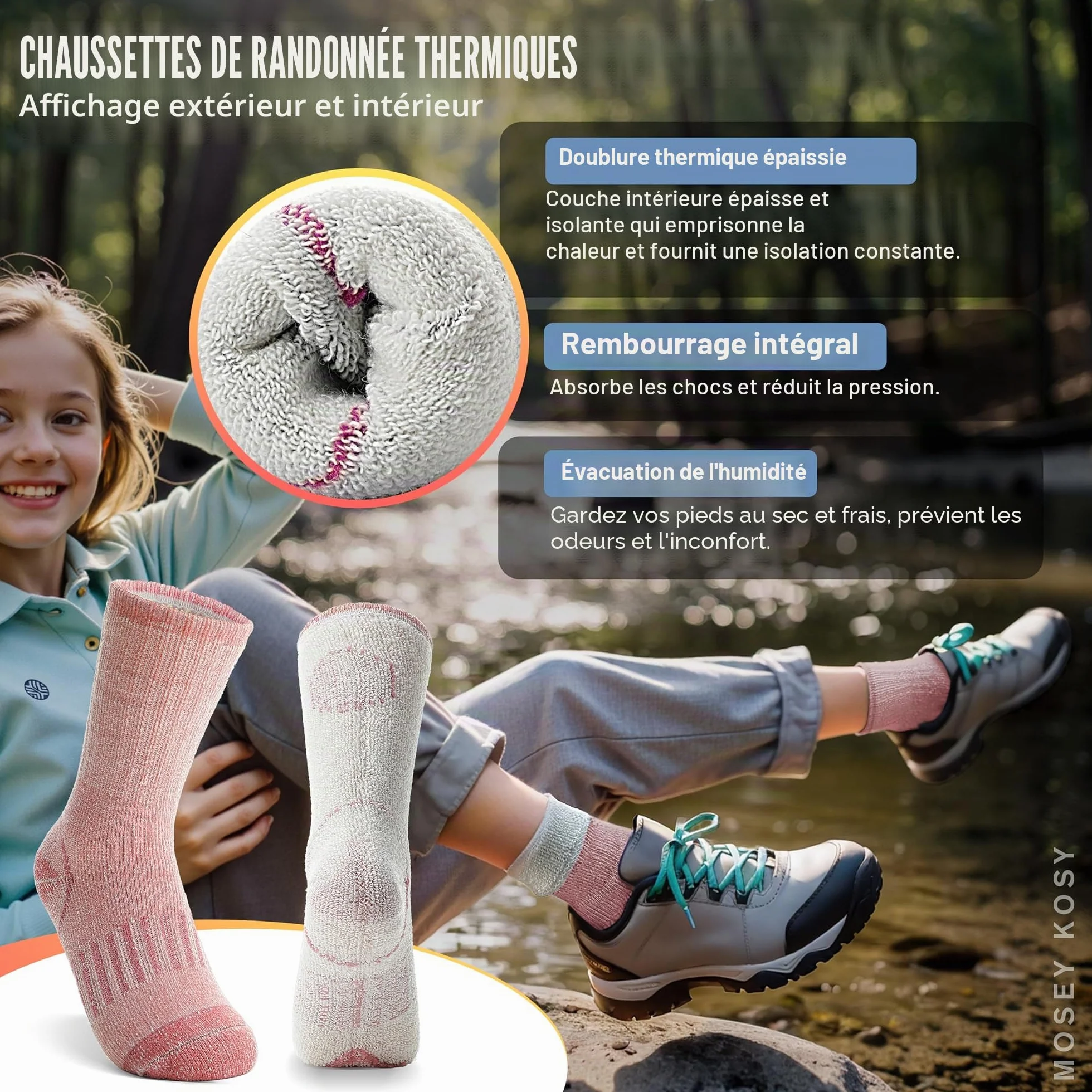 Chaussettes Randonnée Laine Mérinos Enfants MOSEY KOSY 4 Paires Thermique Hiver Chaudes Bottes Épaisses Snowboard