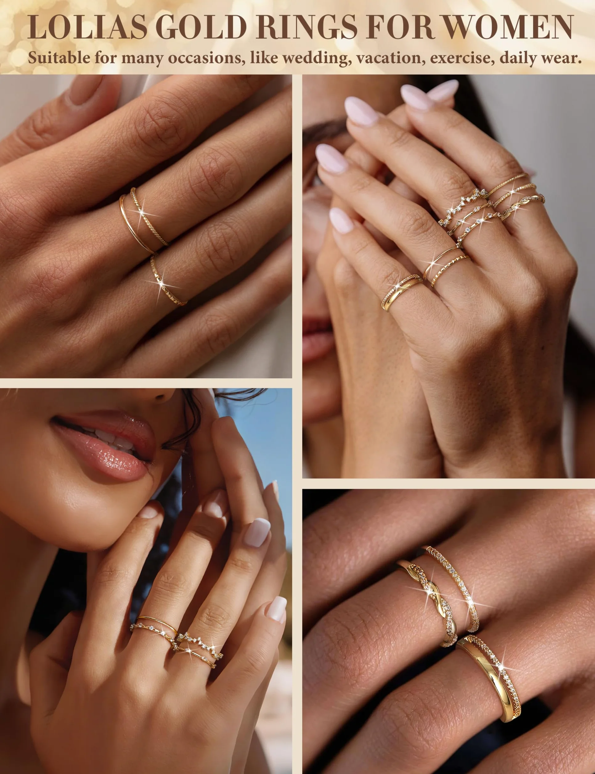 LOLIAS 9 Pièces Bague Femme Or/Argent Lot Bague Réglable Ajustable Fiançailles