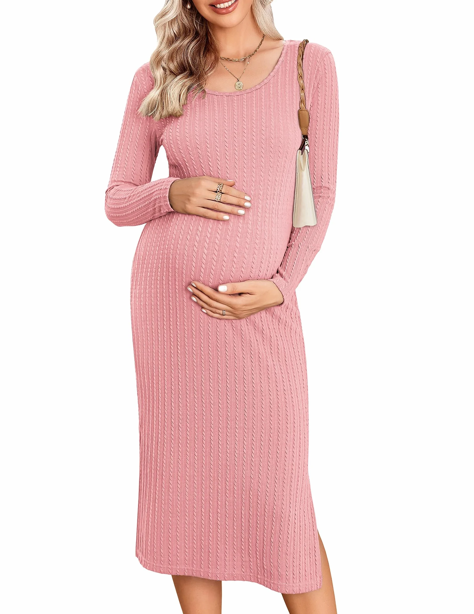 Ekouaer Robe Maternité Manches Longues Vêtements Grossesse Col Rond S-XXL