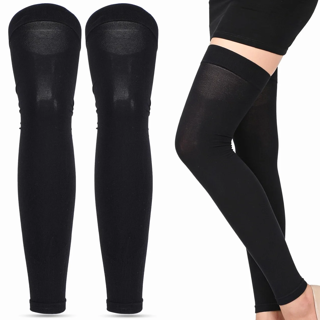 Healvian Lot de 2 protège-jambes noirs pour femme - Manchons en soie glacée contre le soleil et le refroidissement