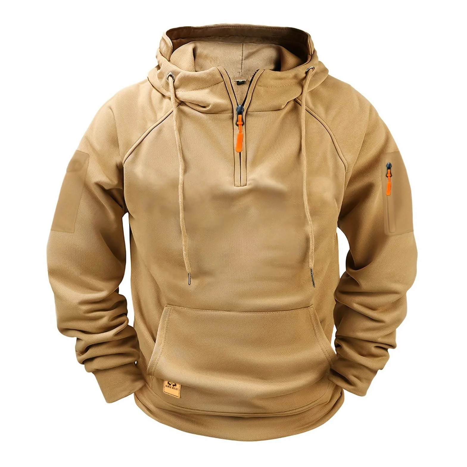 Sweat à Capuche Homme Demi-Fermeture Éclair Grandes Tailles Multi Poches Travail Plein Air Couleur Unie