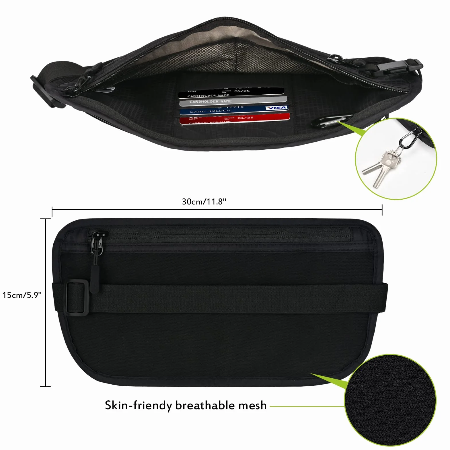 Ceinture de Voyage RFID-Blocage Noir Sac Banane Plate
