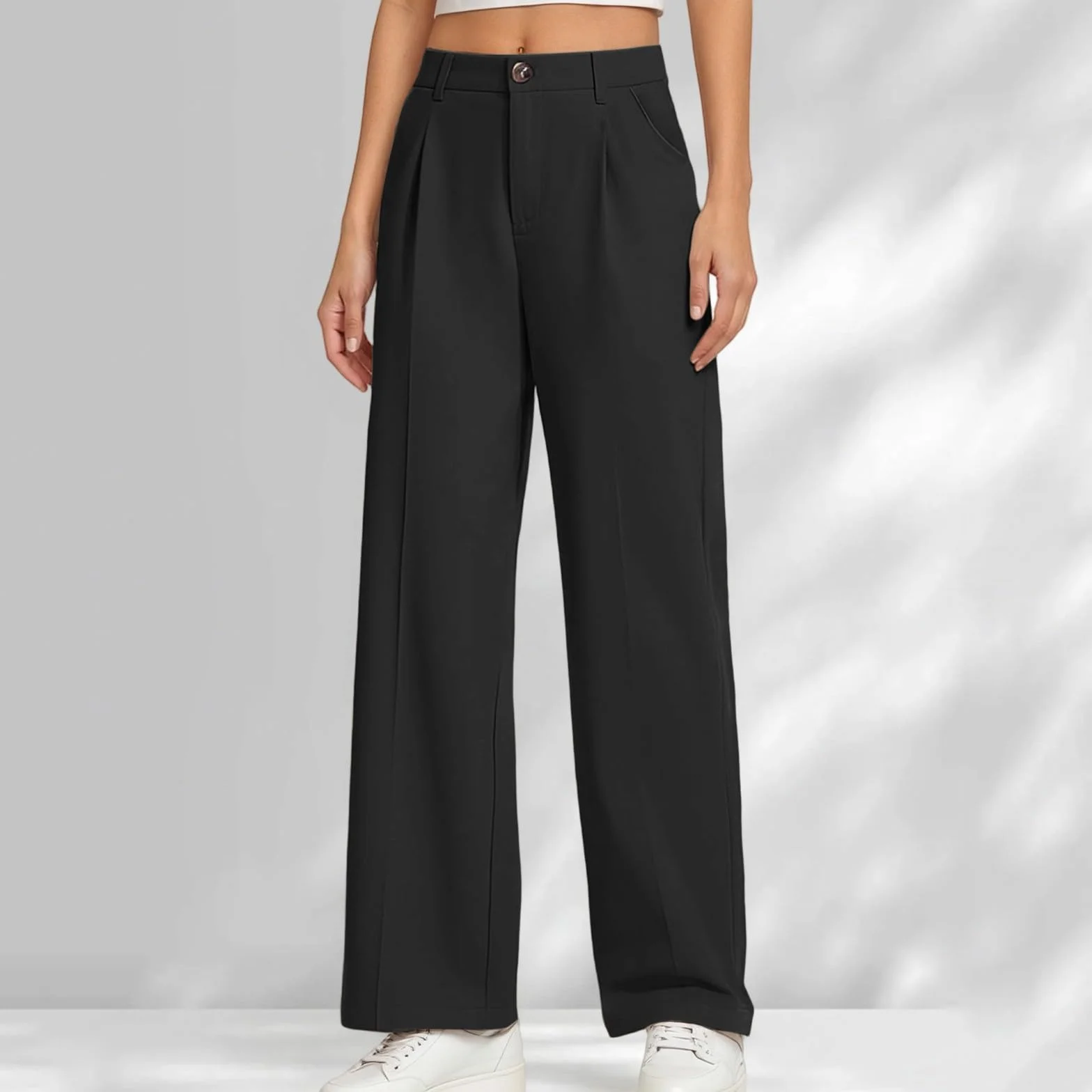 A82 Pantalon évasé en coton pour fille Taille haute élastique