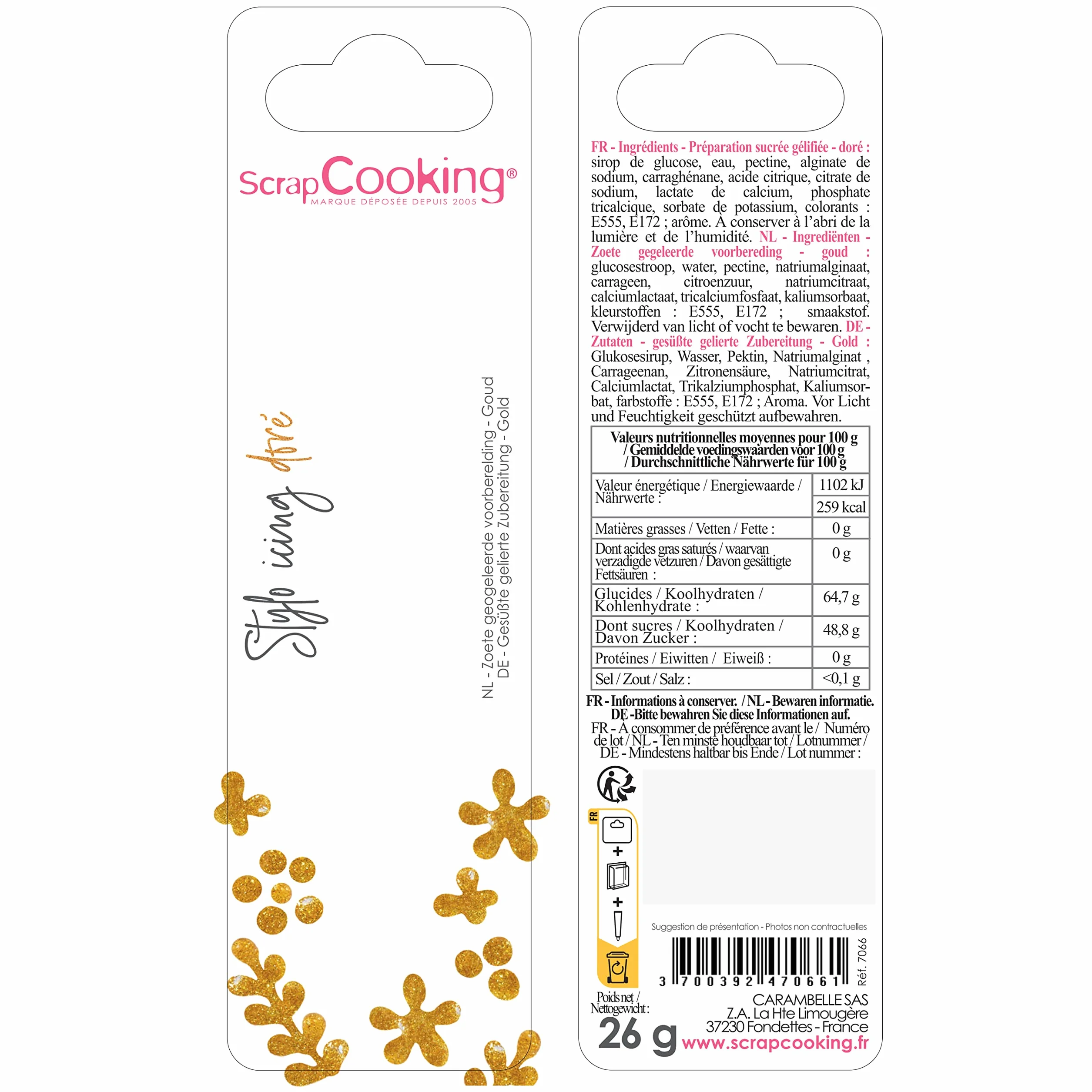 ScrapCooking - Stylo Icing Doré - Stylo de Glaçage Alimentaire Pâtisserie 26 g - Crayon Décoratif Comestible - Écrire & Dessiner sur Desserts, Gâteaux & Biscuits - Anniversaire Noël - Or Gold - 7066