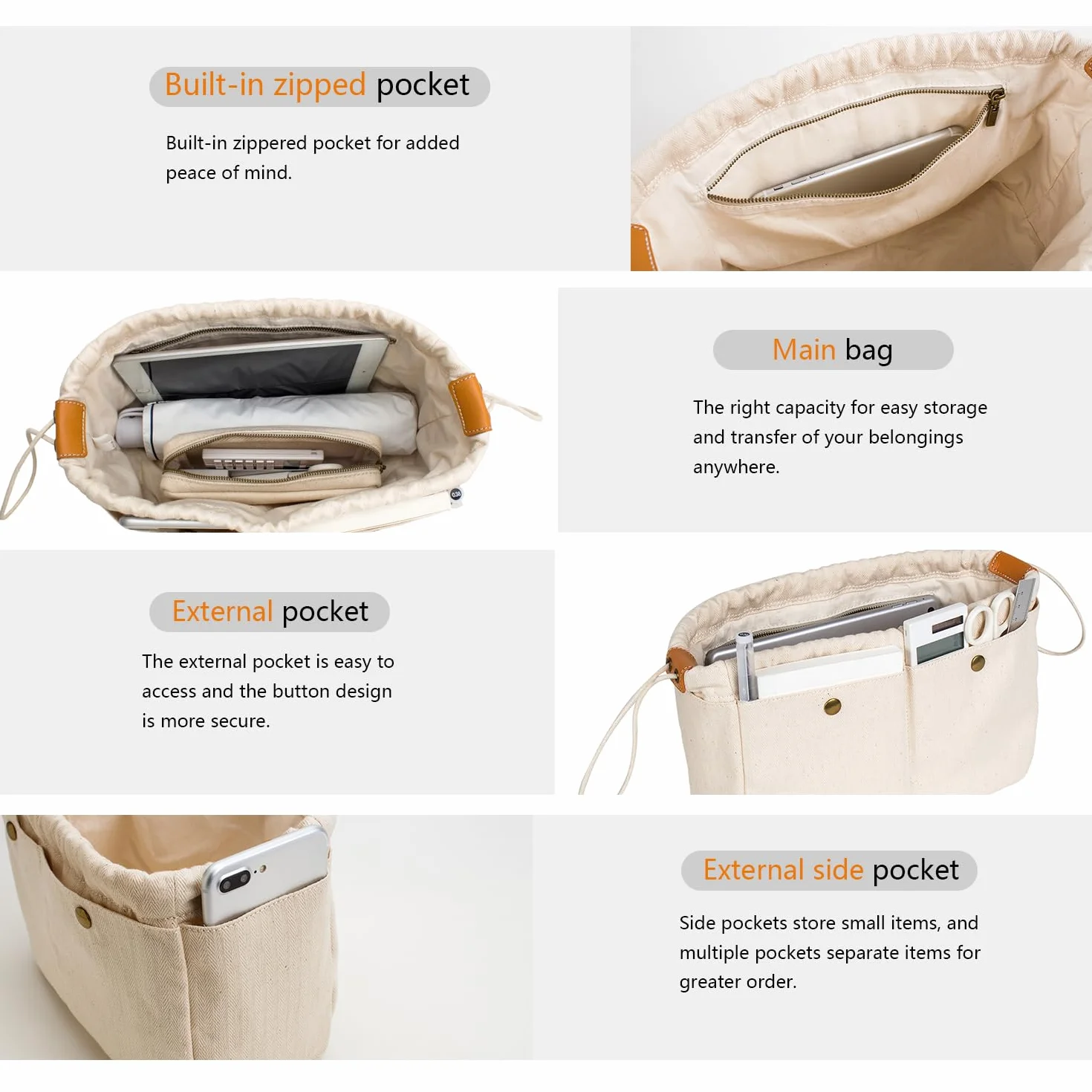 Pochette de rangement en toile de coton pour femme