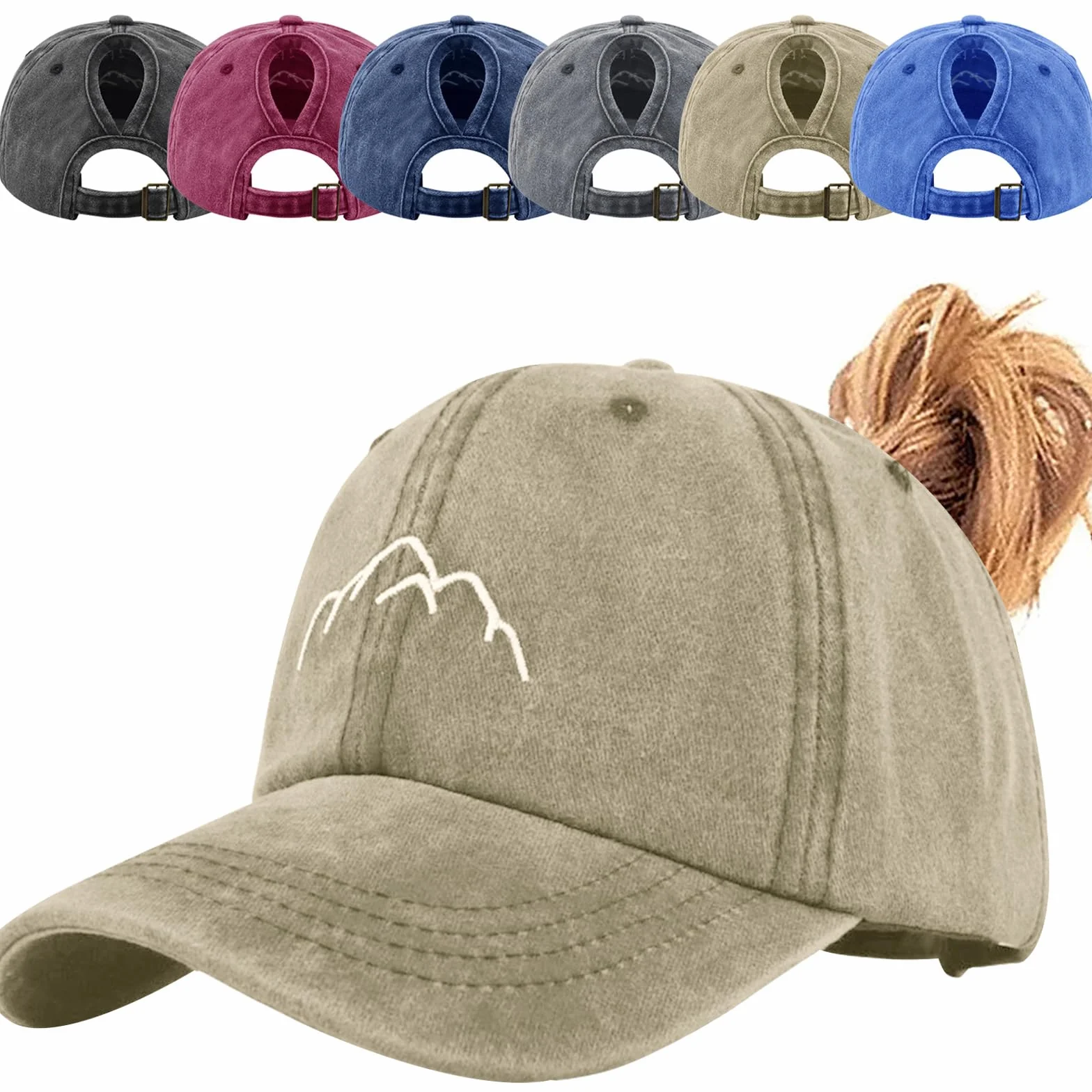 Casquette Baseball Femme Tiakay Queue de Cheval Motif Brodé Vintage Délavé Réglable Trucker Cap