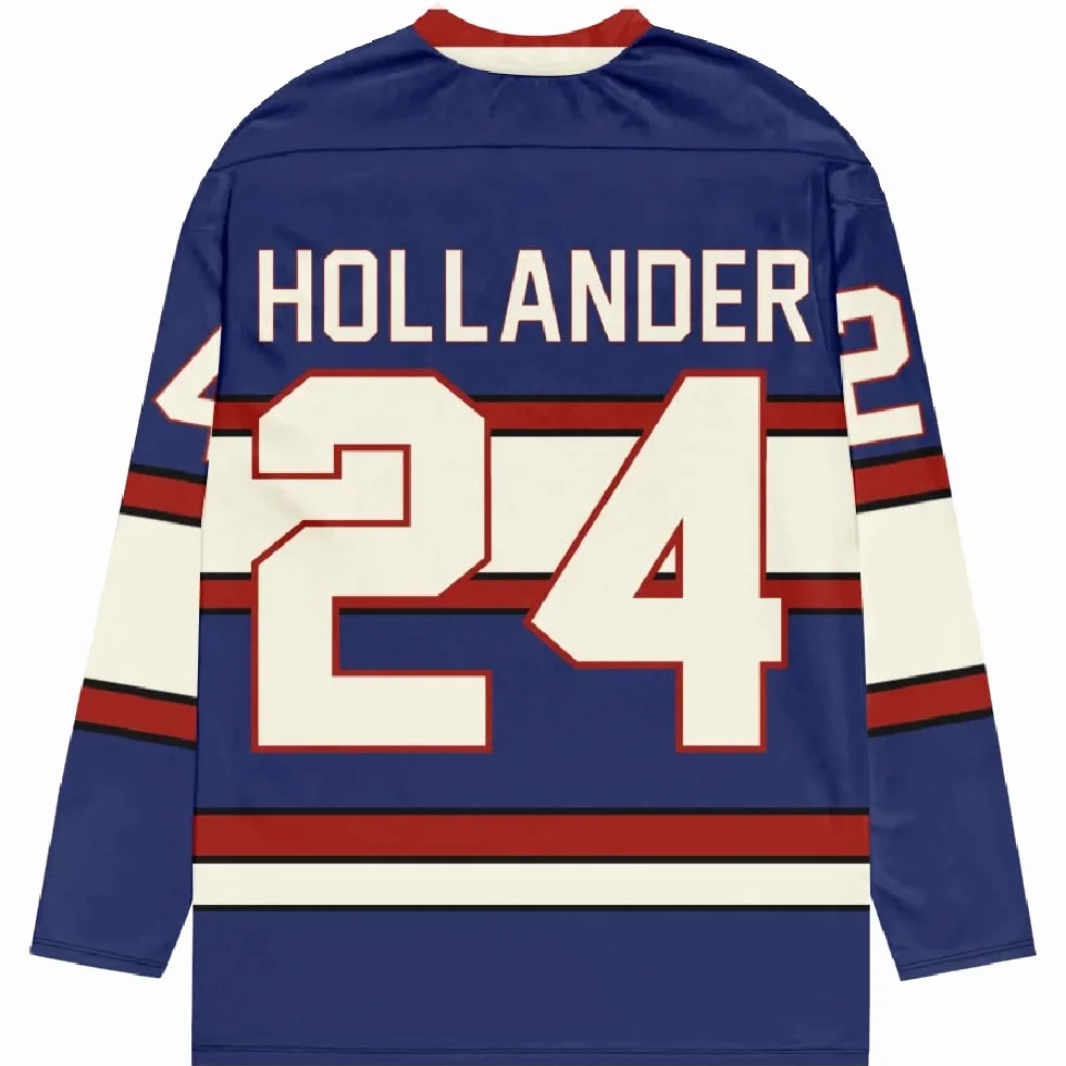 Shane Hollander 24 Hockey Jersey – Pull unisexe bleu marine col en V manches longues