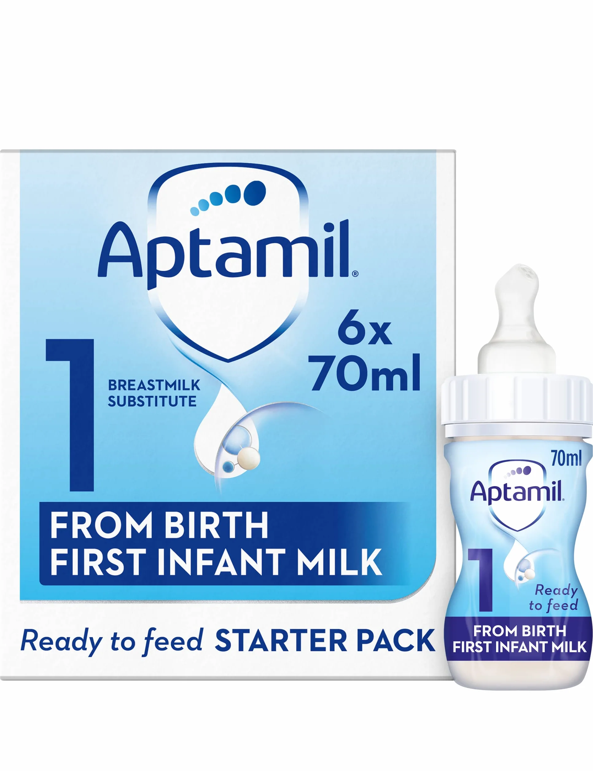 Aptamil Première formule au lait pour bébé - Liquide prêt à l'emploi, dès la naissance - 6 x 70 ml