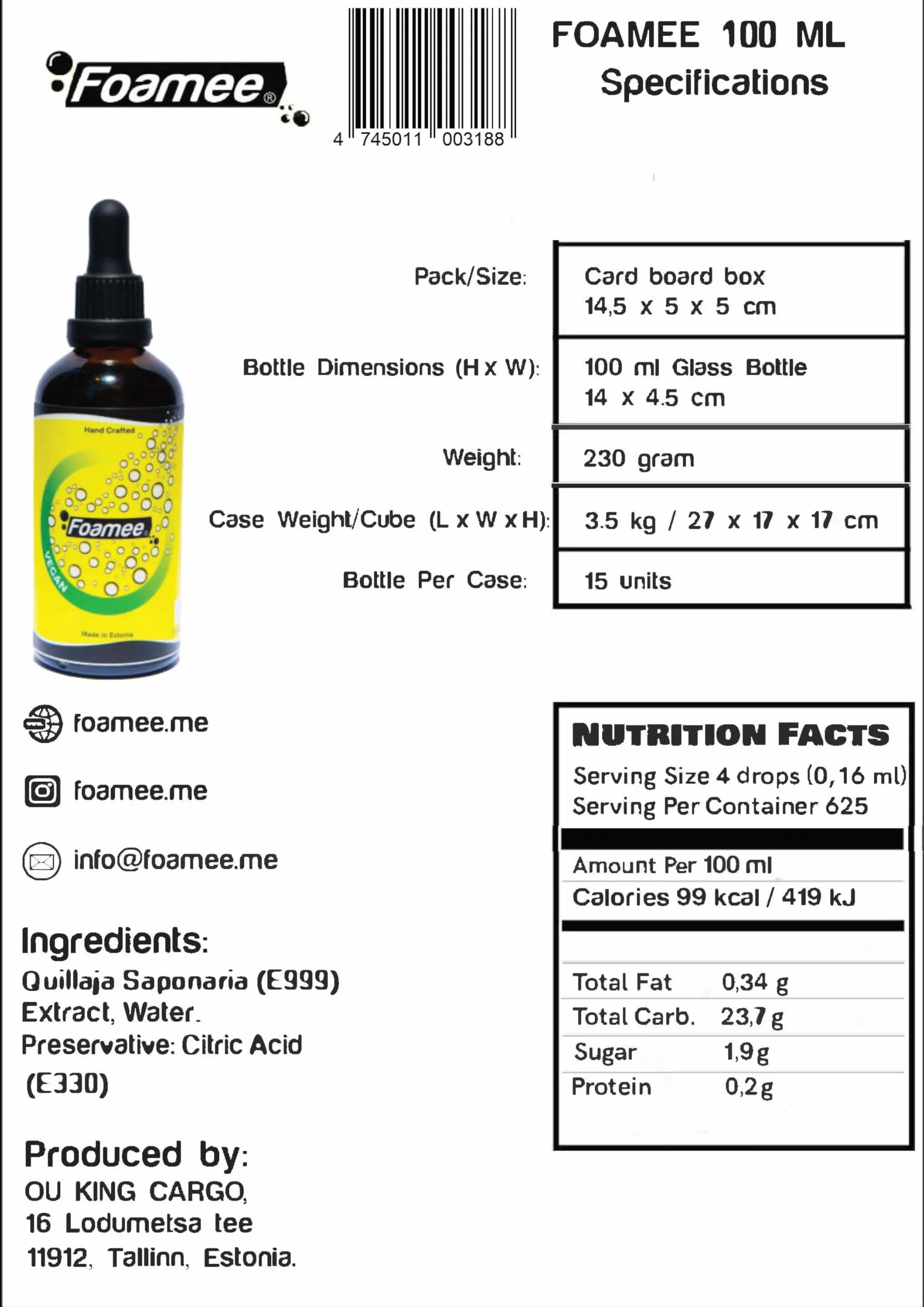 Foamee 50 ml mousseur à cocktail végétalien