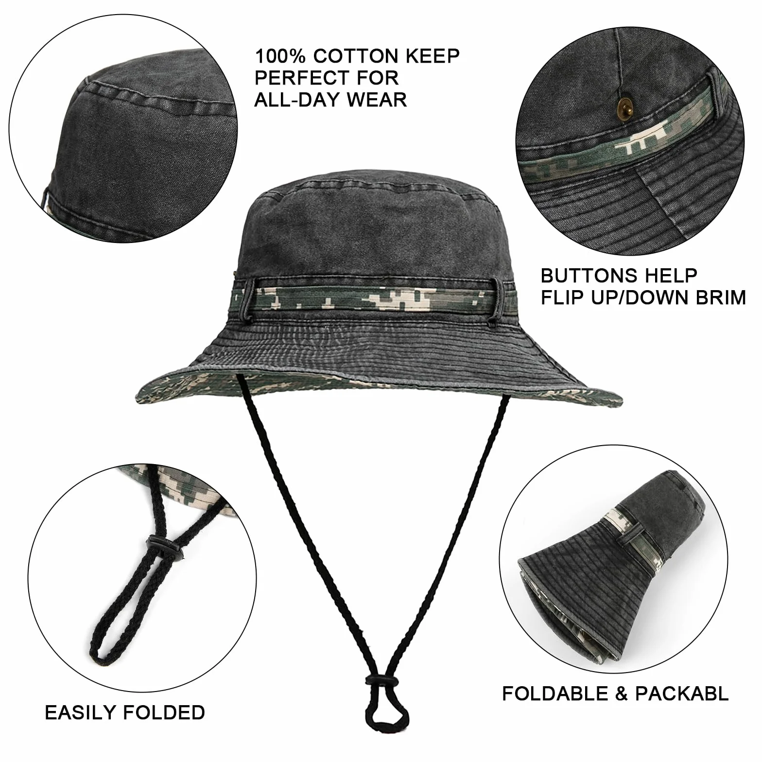 TAGVO Chapeau Bob Réversible Camouflage Protection UV Large Bord Pliable Respirant Été Homme Femme