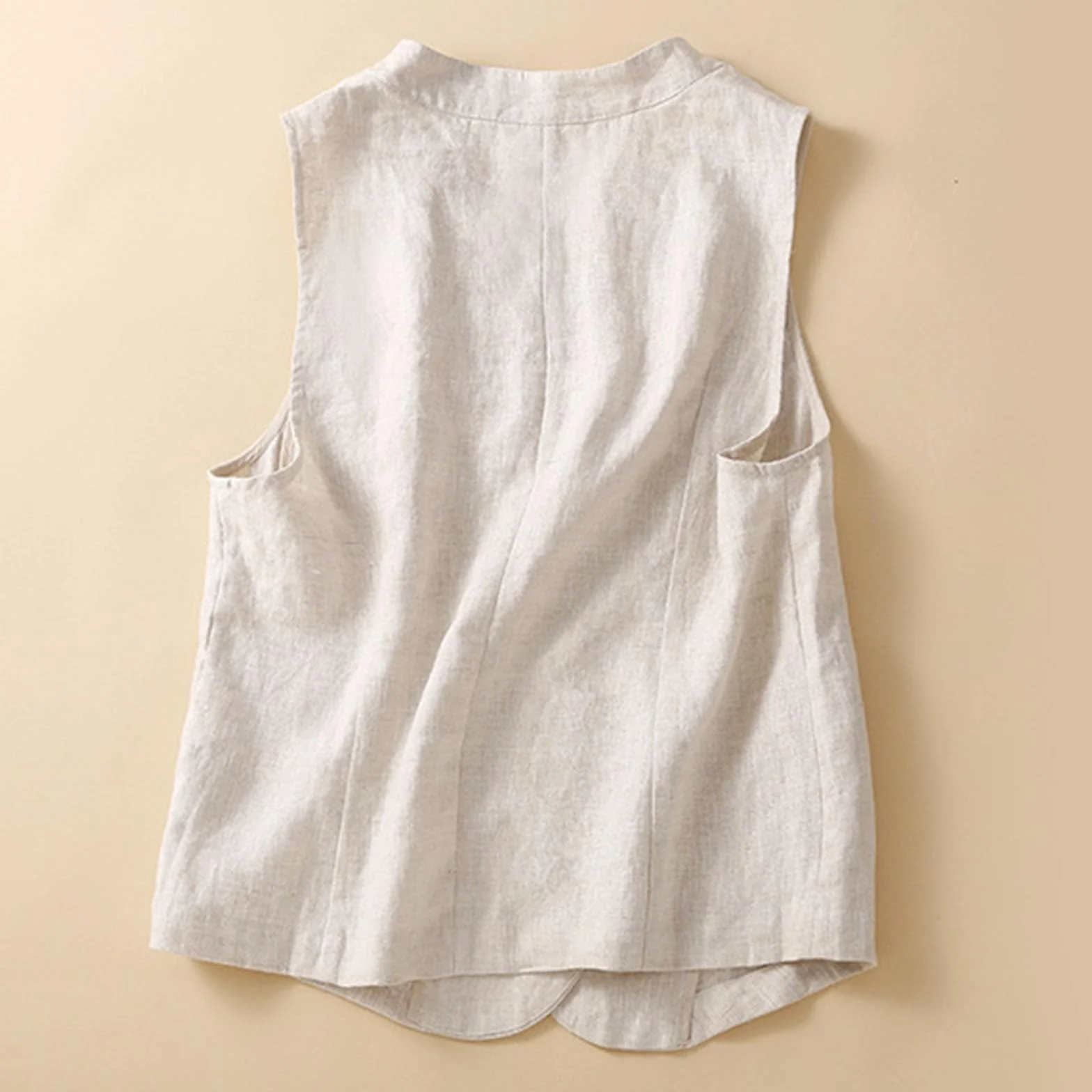 Gilet en Coton et Lin pour Femmes, col en V, sans Manches, Veste Tailleurs