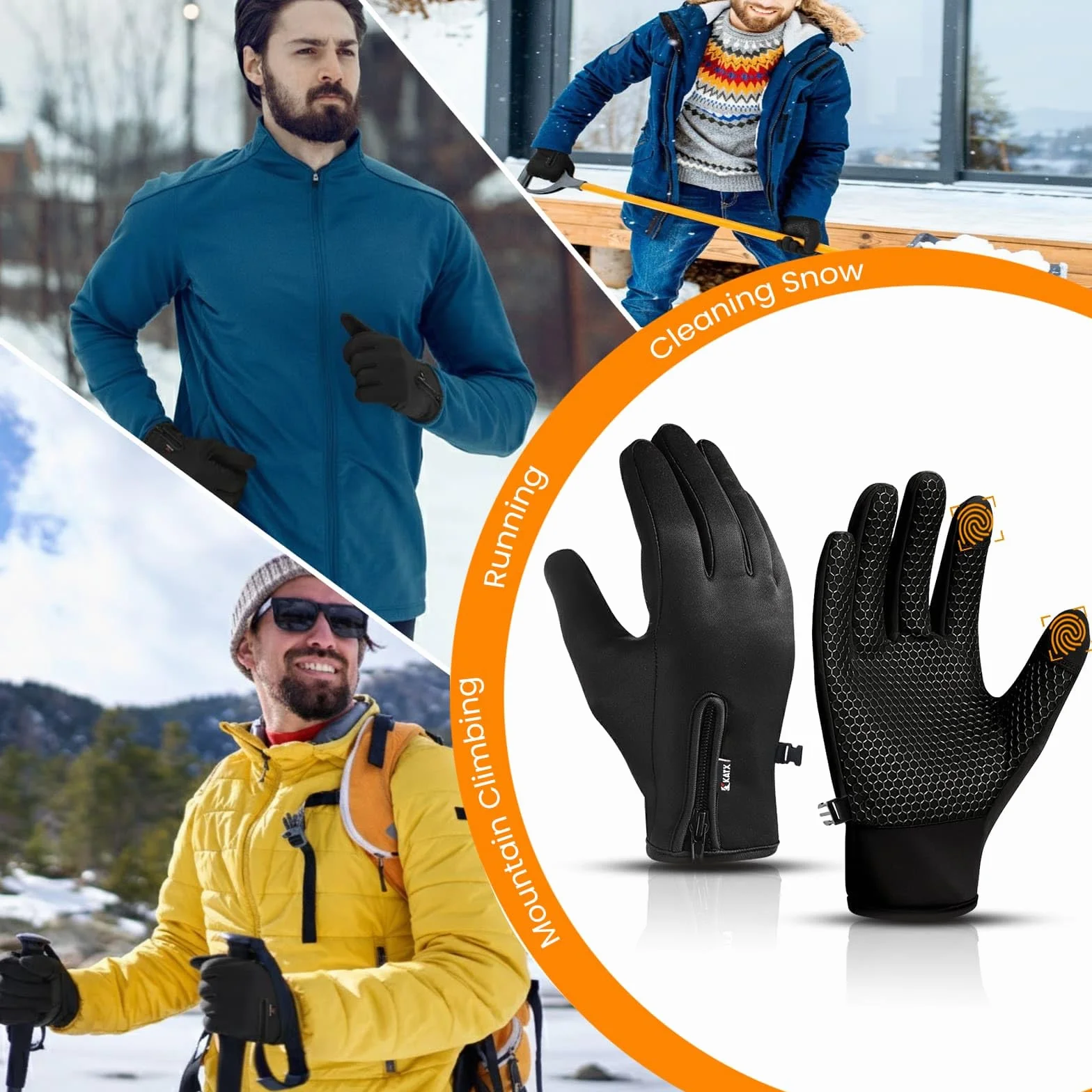 Gants de cyclisme thermiques écran tactile hiver coupe-vent polaire antidérapante homme femme