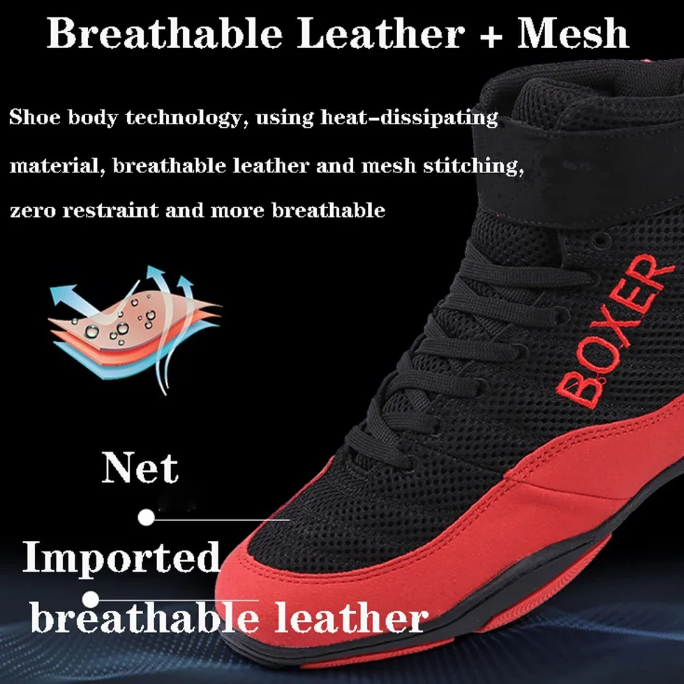 Chaussures de Lutte Respirantes pour Adultes et Enfants, Chaussures de Boxe de Compétition Professionnelle avec Protection de la Cheville