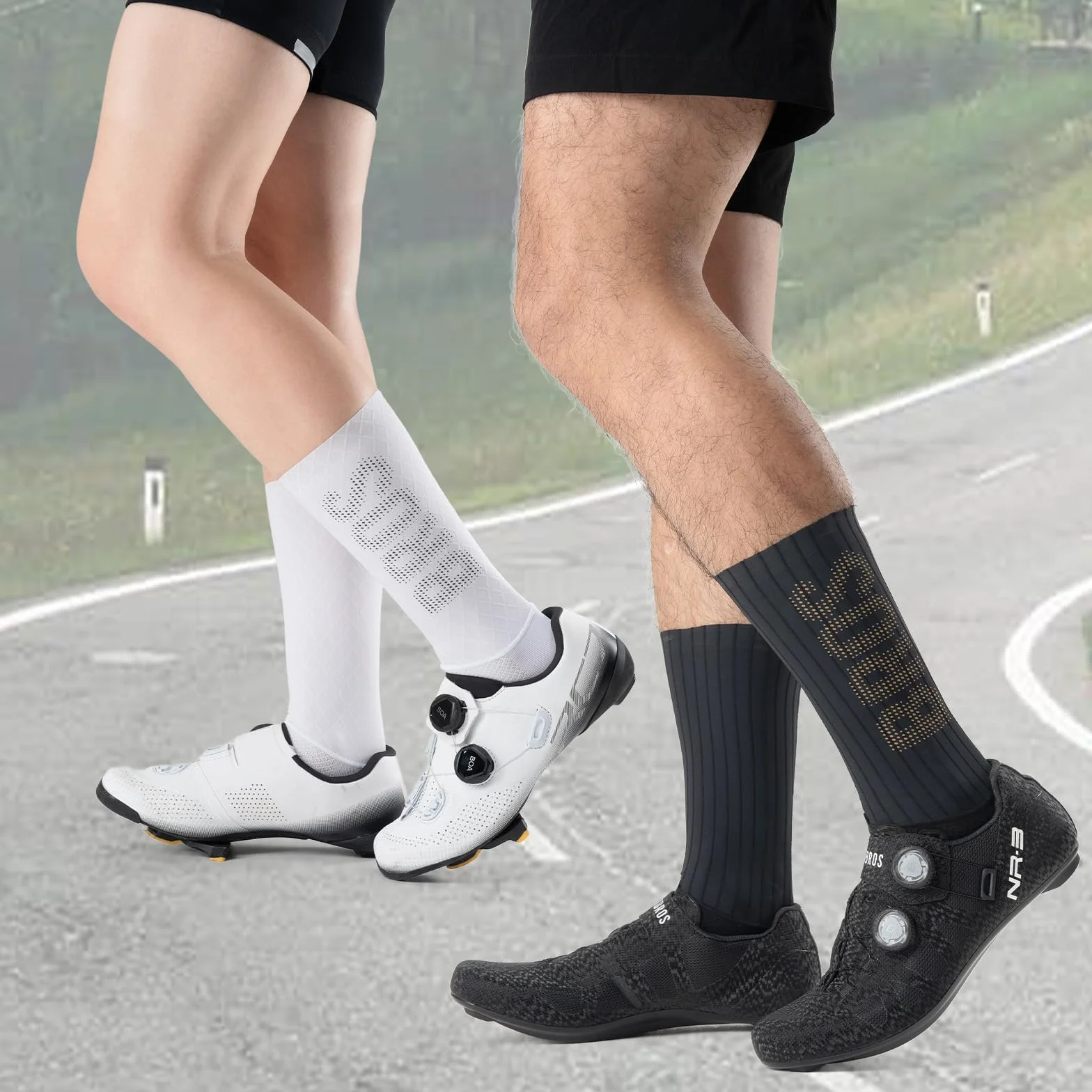 ROCKBROS Chaussettes Vélo Route VTT Aéro Compression Antibactériennes Anti-Odeur Séchage Rapide Cyclisme Course Randonnée