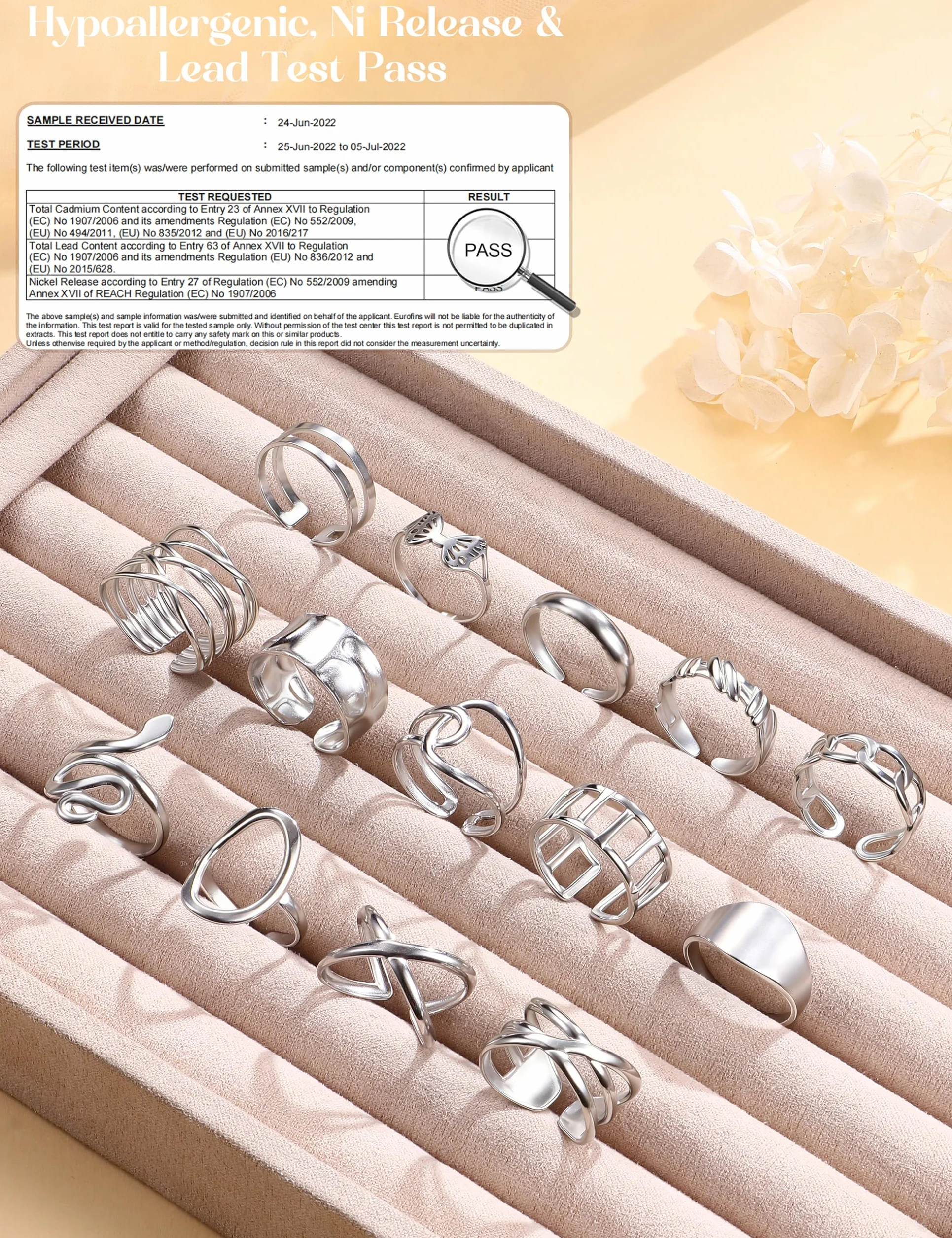 LOLIAS 14 Pièces Bague Femme Or Argent Plaqué Acier Inoxydable Lot Bague Ouvert Pouce Knuckle Ajustable Bijoux