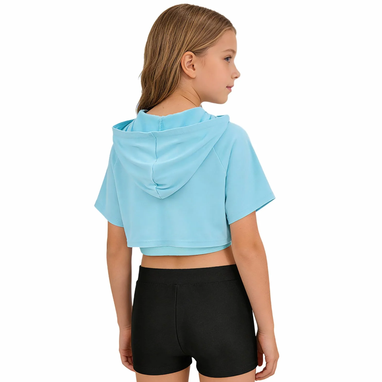 Alvivi Ensemble Sport Danse Enfant Fille Sweat Capuche Manches Courtes Haut Short Fitness Gymnastique 5-16 Ans